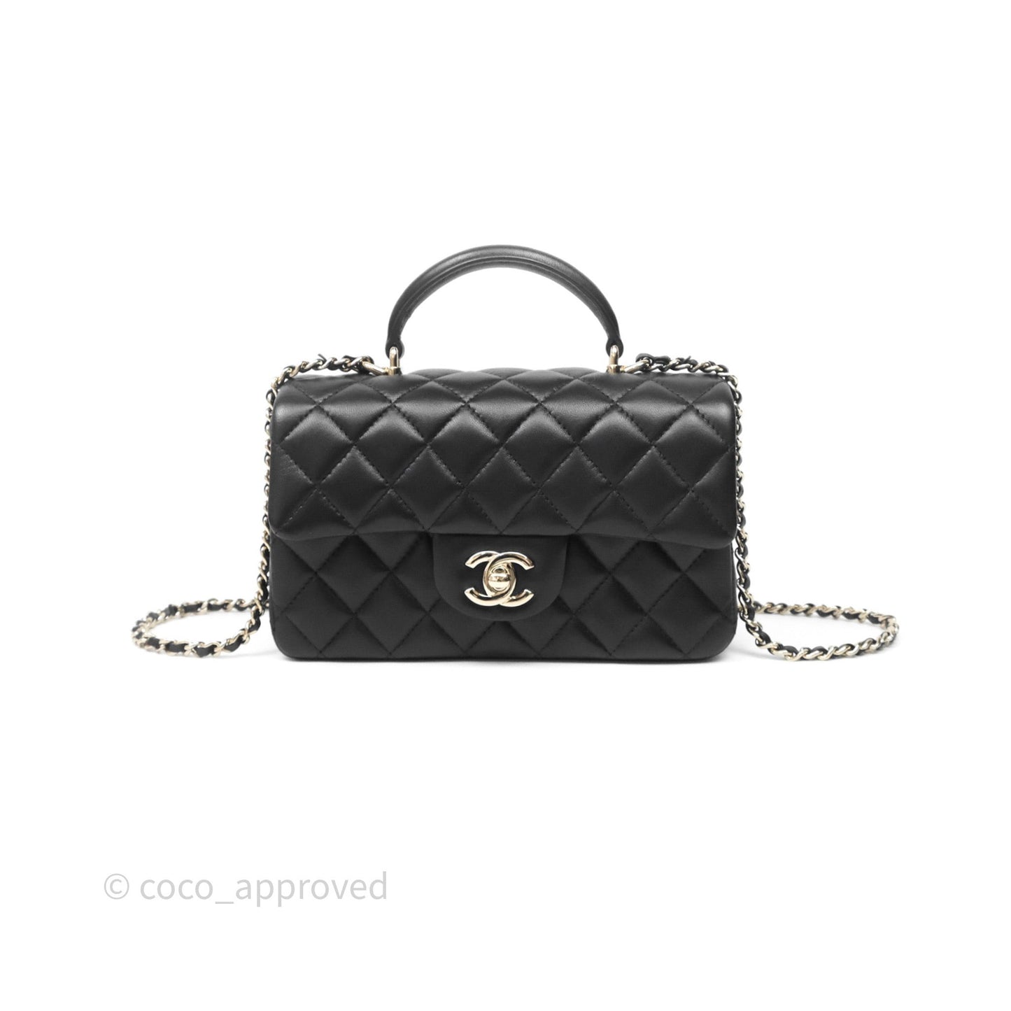 Chanel Top Handle Mini Rectangular Flap Bag Black Lambskin Gold Hardware