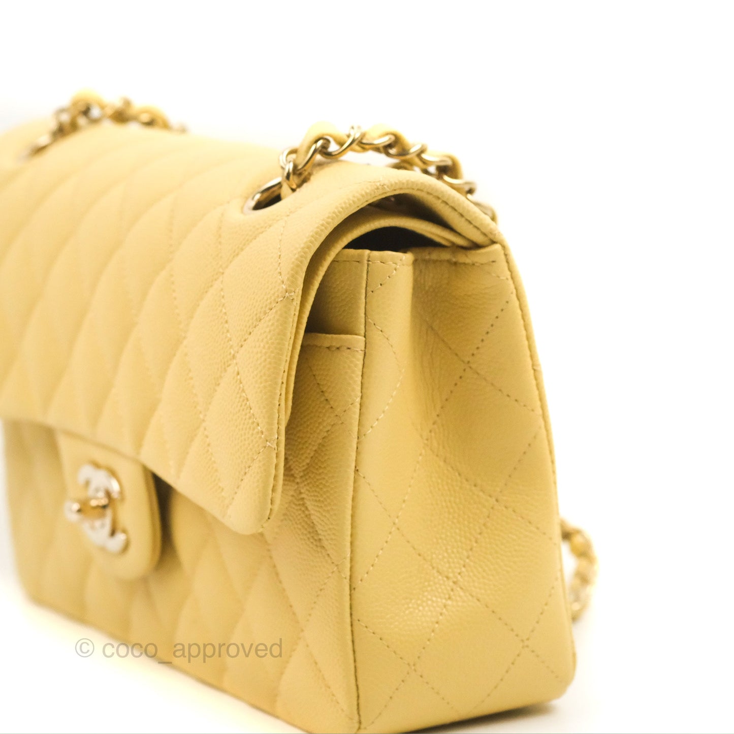 Chanel Small Classic Quilted Flap Yellow Caviar Gold Hardware