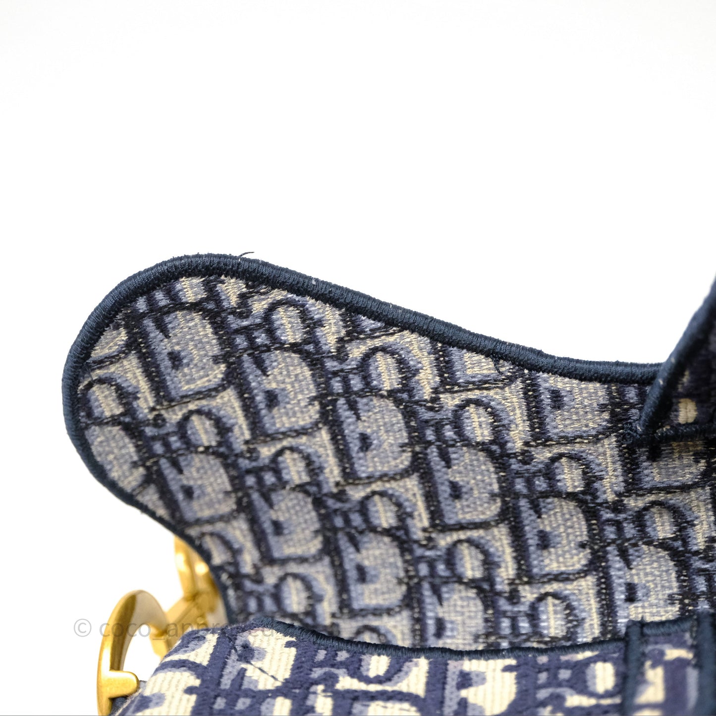 Christian Dior Saddle Bag Navy Dior Oblique Embroidery Gold Hardware