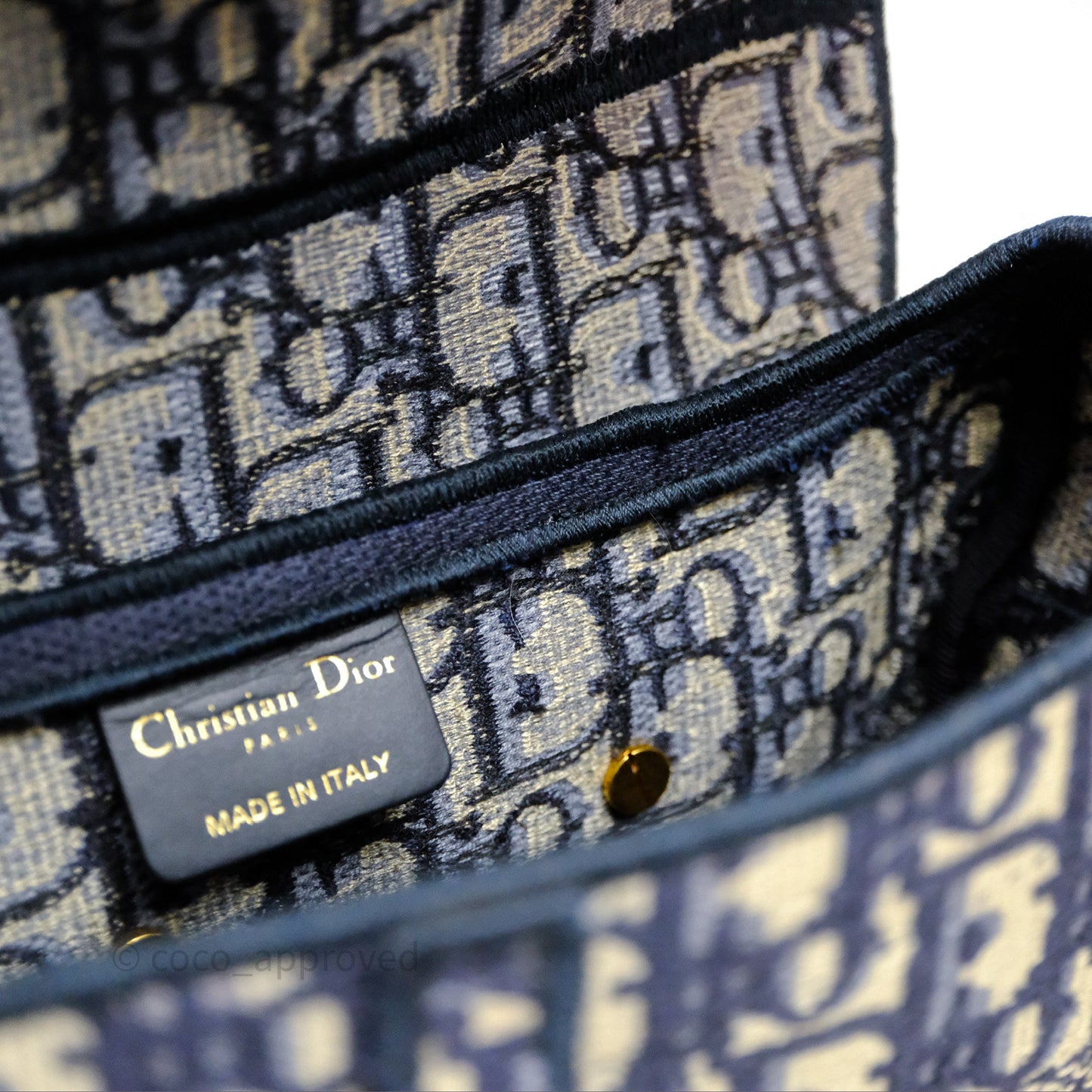 Christian Dior Saddle Bag Navy Dior Oblique Embroidery Gold Hardware