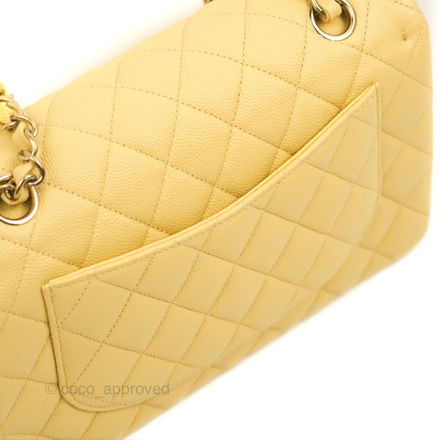 Chanel Small Classic Quilted Flap Yellow Caviar Gold Hardware