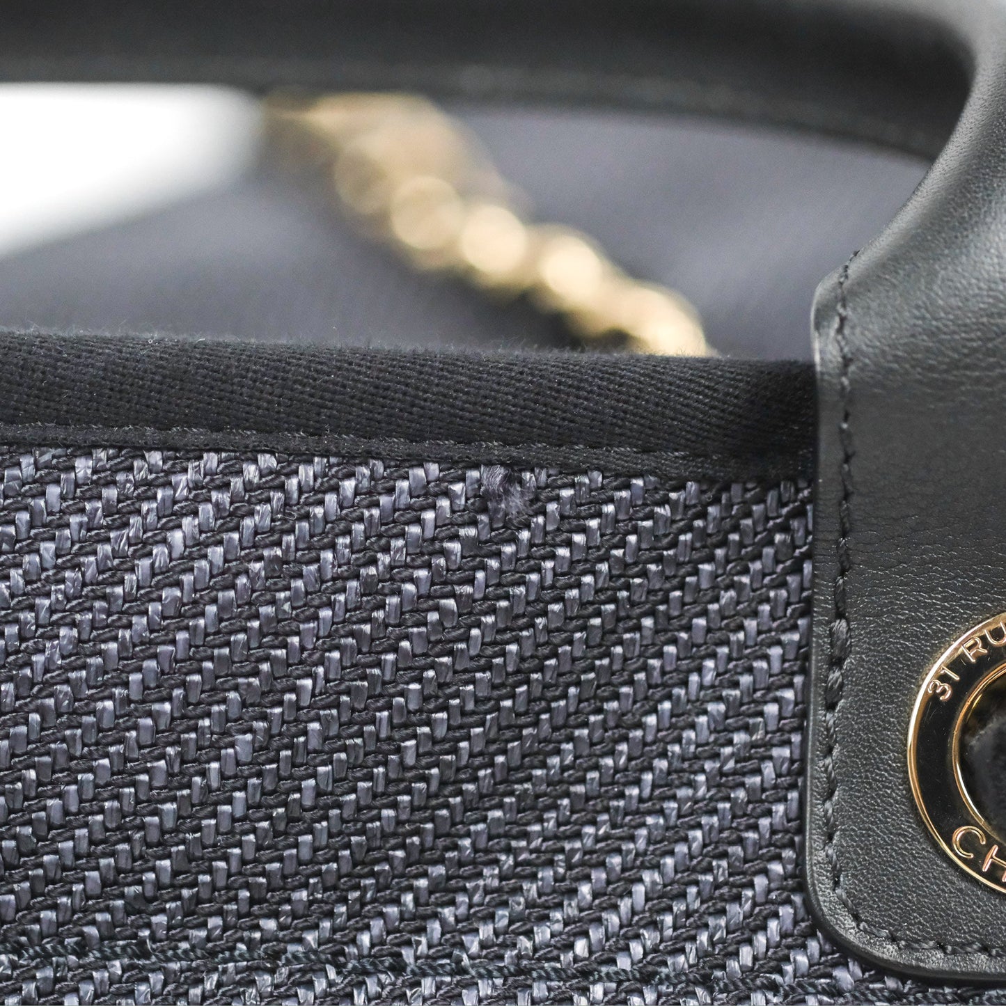 Chanel Large Deauville Charcoal Grey Canvas Light Gold Hardware