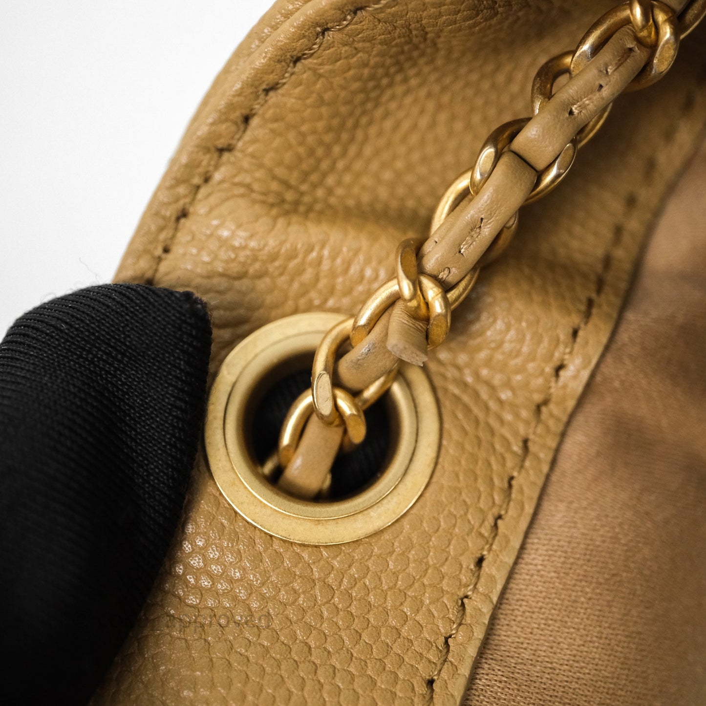 Chanel 25 Small Beige Caviar Aged Gold Hardware