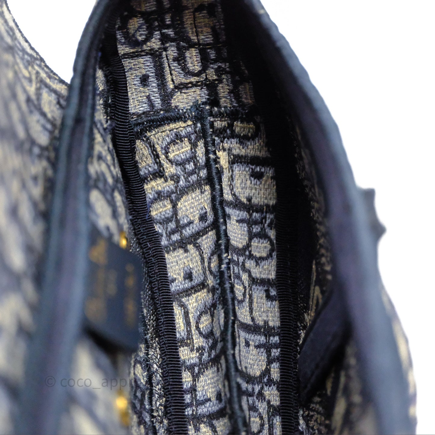 Christian Dior Saddle Bag Navy Dior Oblique Embroidery Gold Hardware
