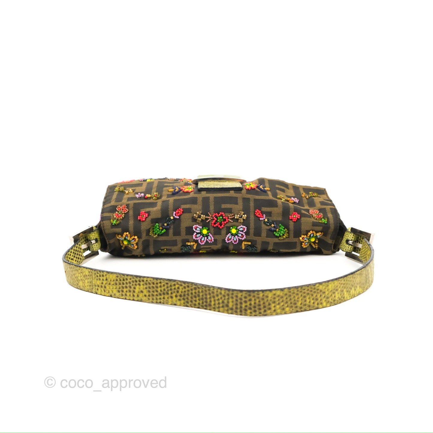 Fendi Vintage Baguette Shoulder Bag Floral Bead-embellished Zucca Canvas