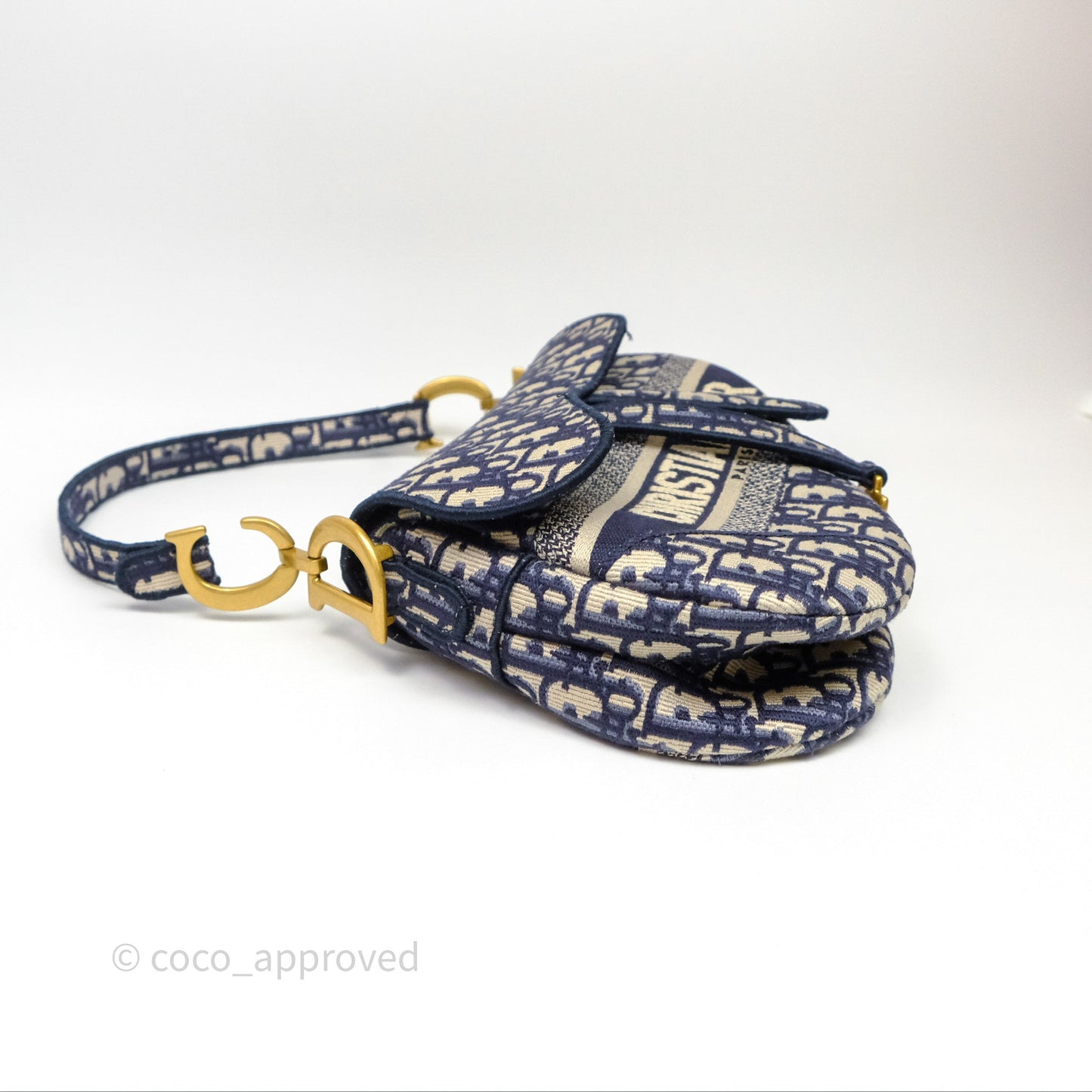 Christian Dior Saddle Bag Navy Dior Oblique Embroidery Gold Hardware