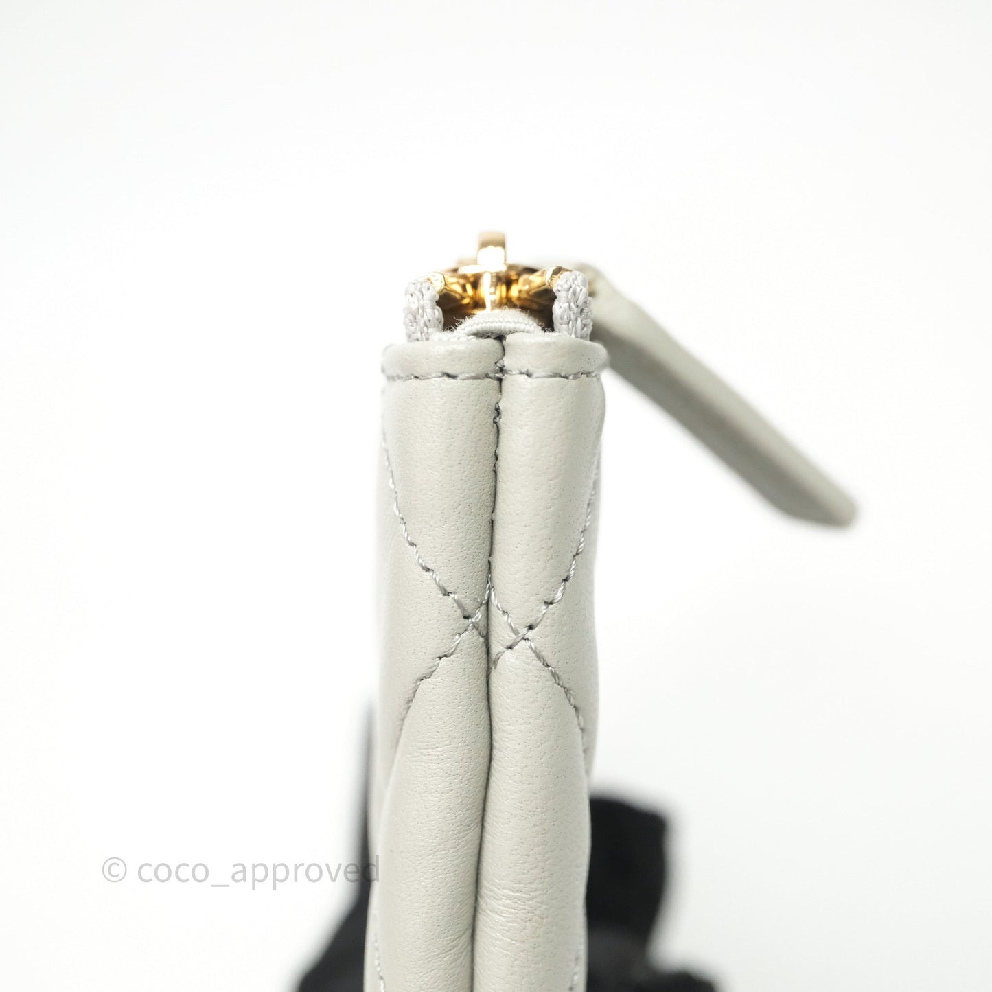 Chanel Quilted Mini O Case Grey Lambskin Gold Hardware