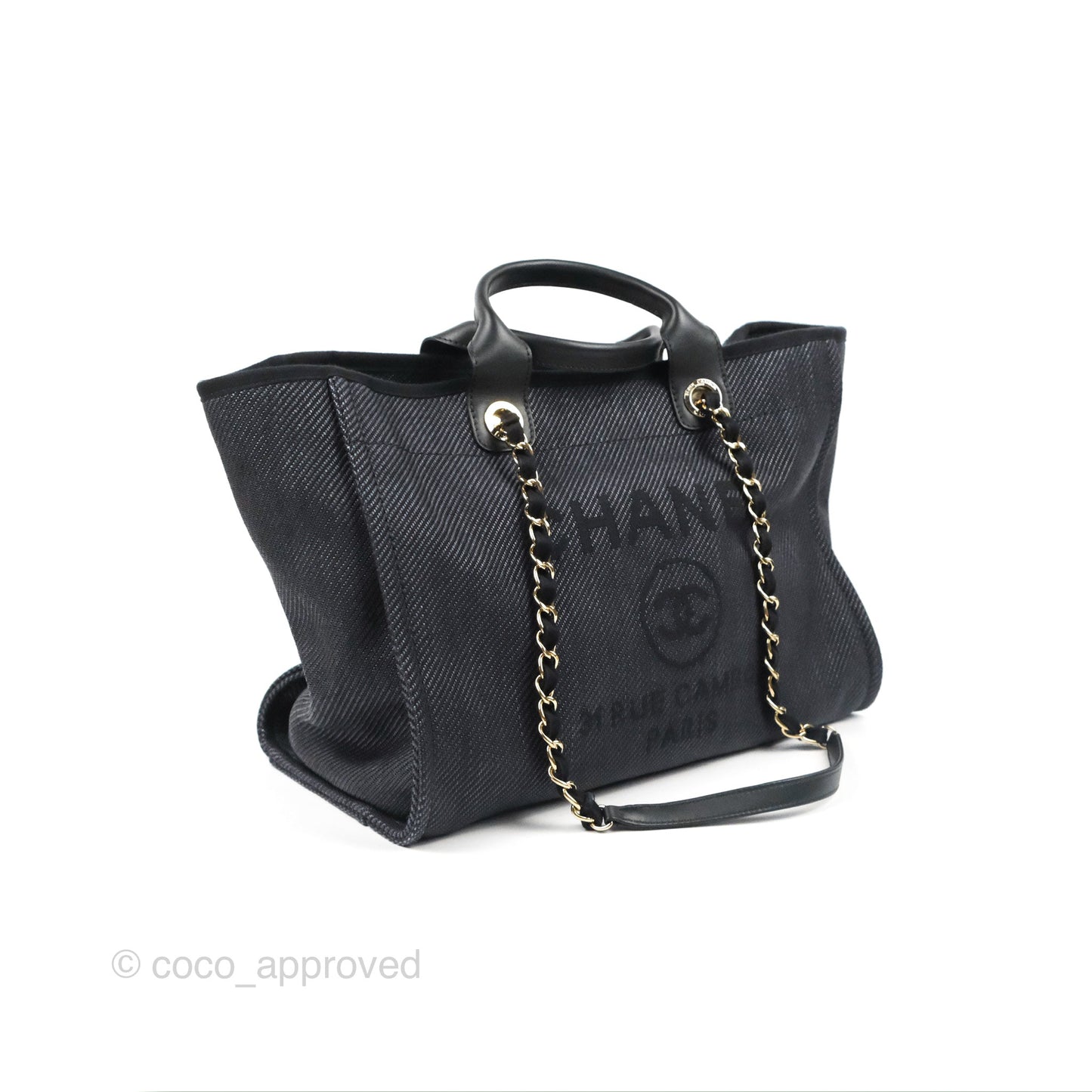 Chanel Large Deauville Charcoal Grey Canvas Light Gold Hardware