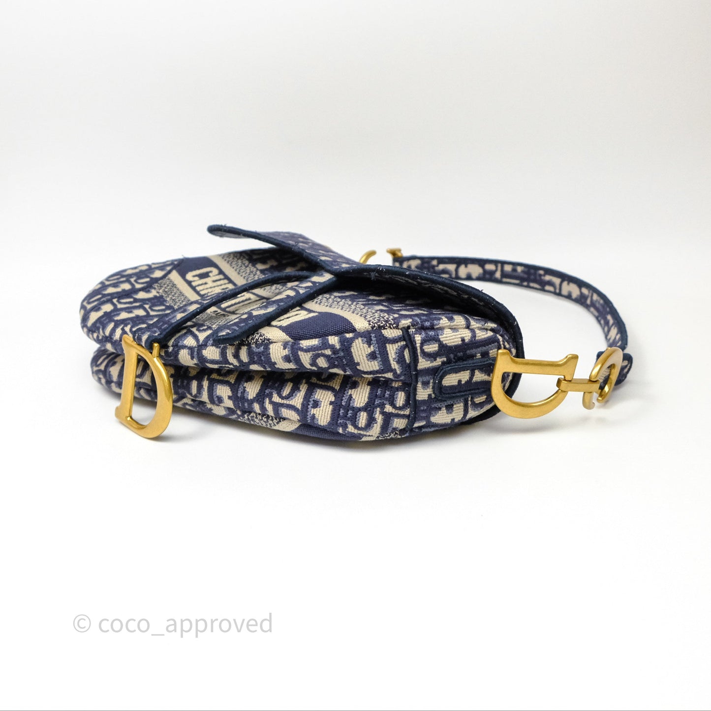 Christian Dior Saddle Bag Navy Dior Oblique Embroidery Gold Hardware
