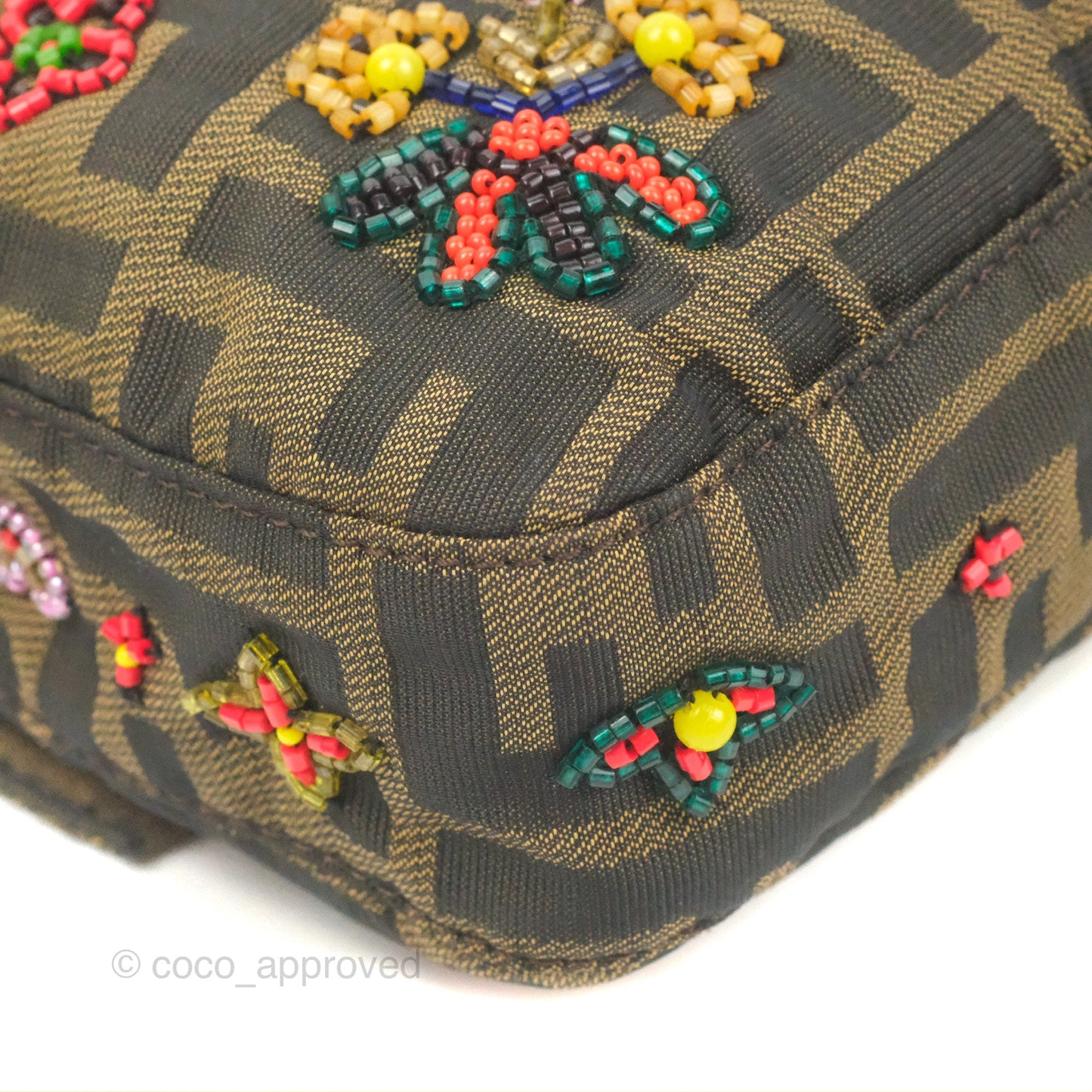 Fendi Vintage Baguette Shoulder Bag Floral Bead-embellished Zucca Canvas