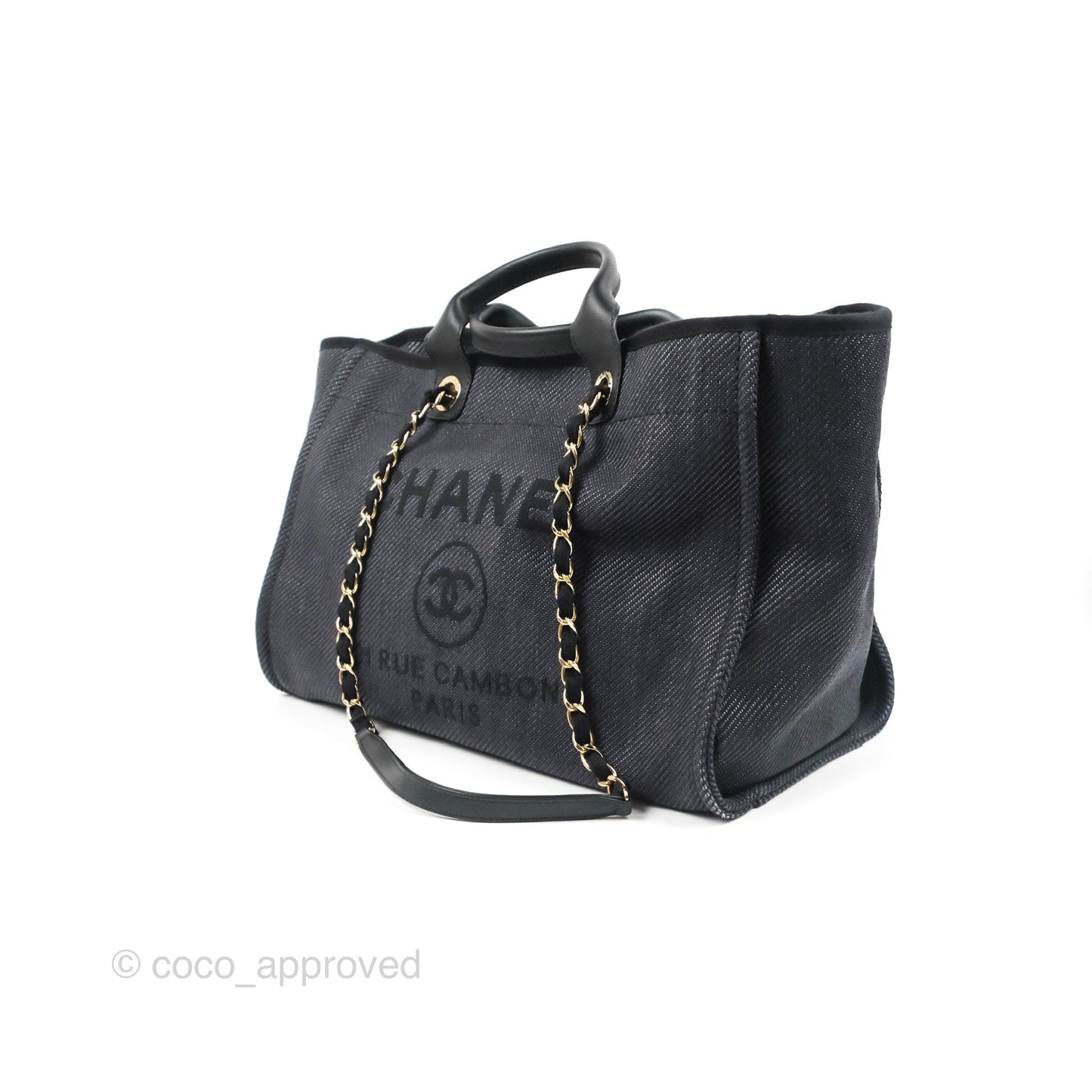 Chanel Large Deauville Charcoal Grey Canvas Light Gold Hardware
