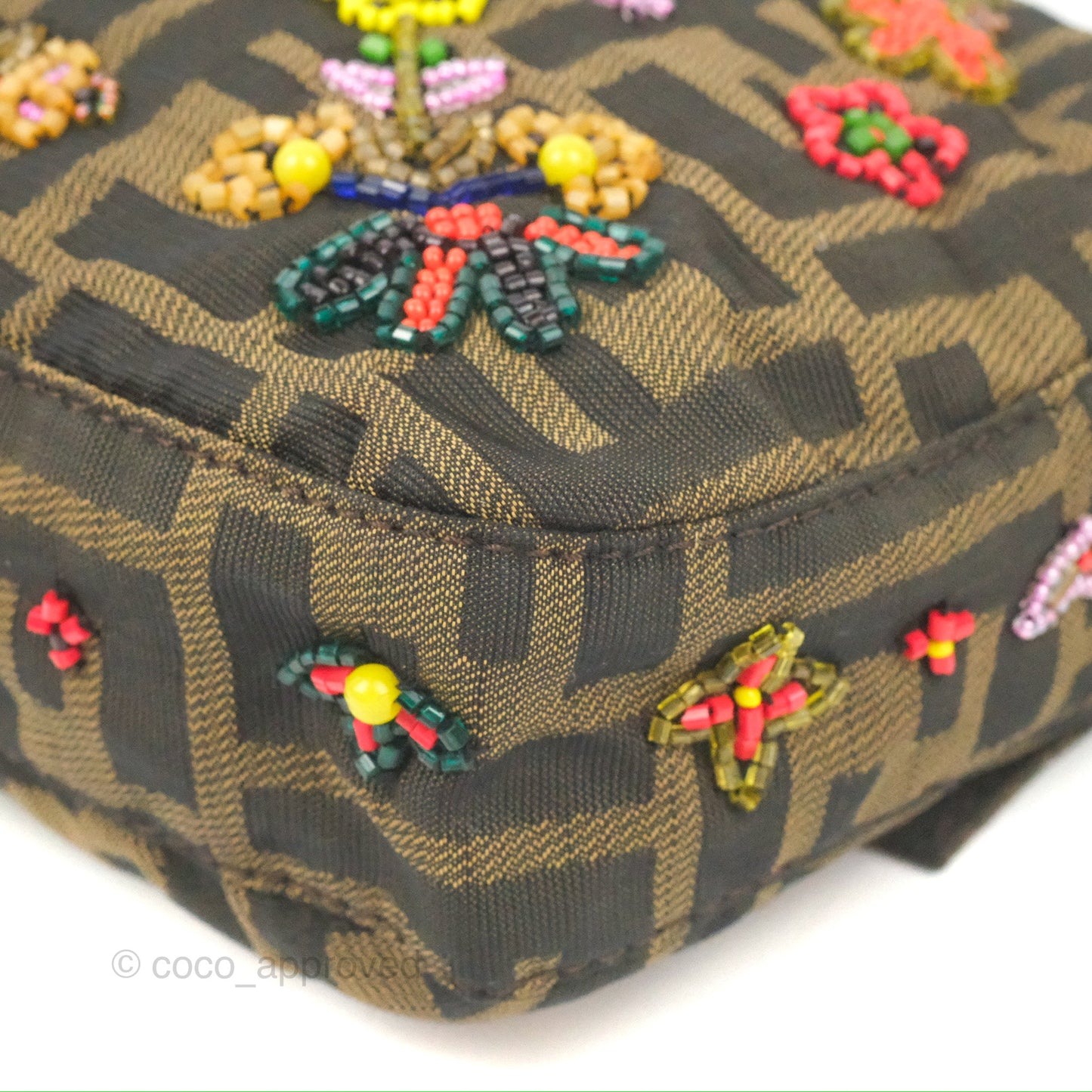 Fendi Vintage Baguette Shoulder Bag Floral Bead-embellished Zucca Canvas