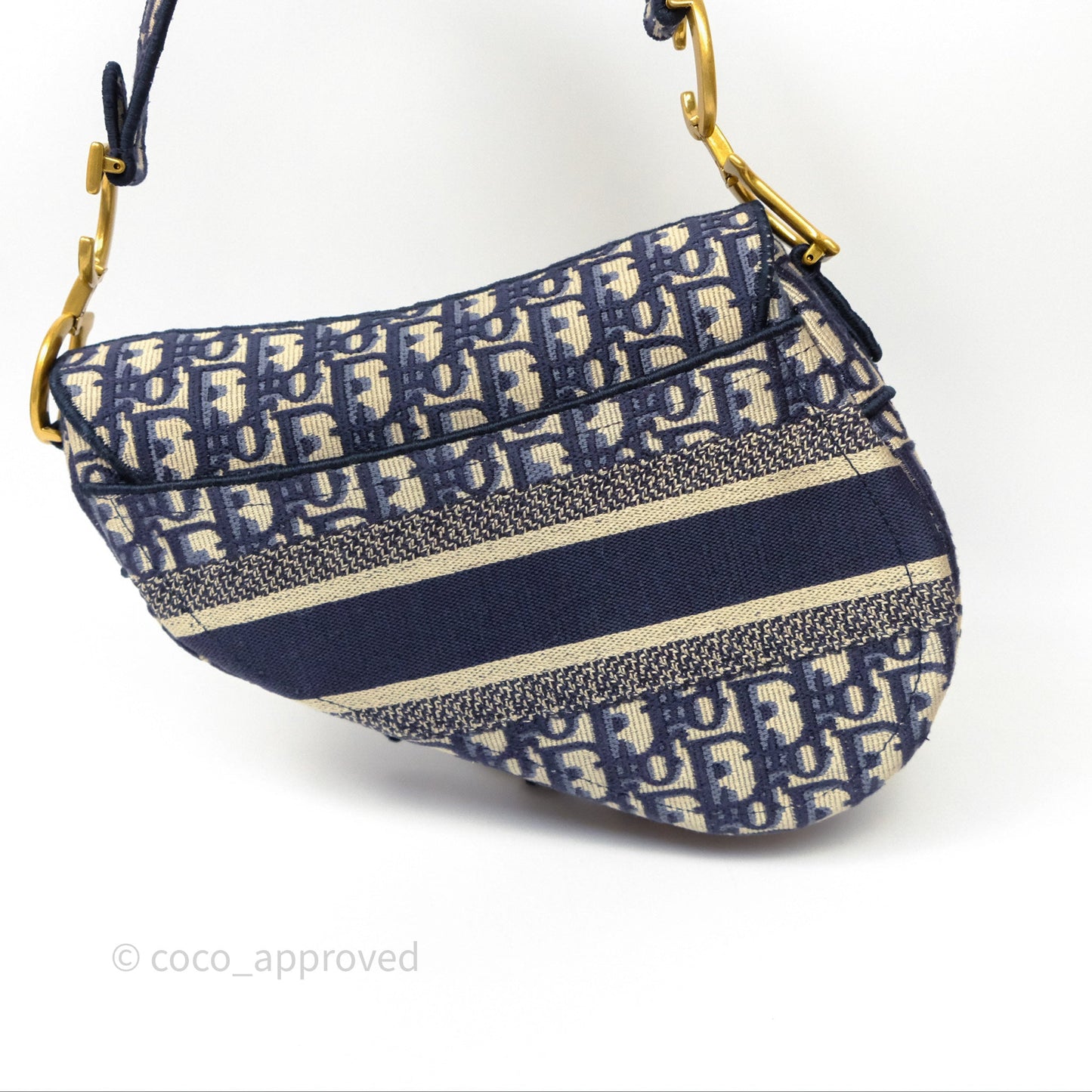 Christian Dior Saddle Bag Navy Dior Oblique Embroidery Gold Hardware