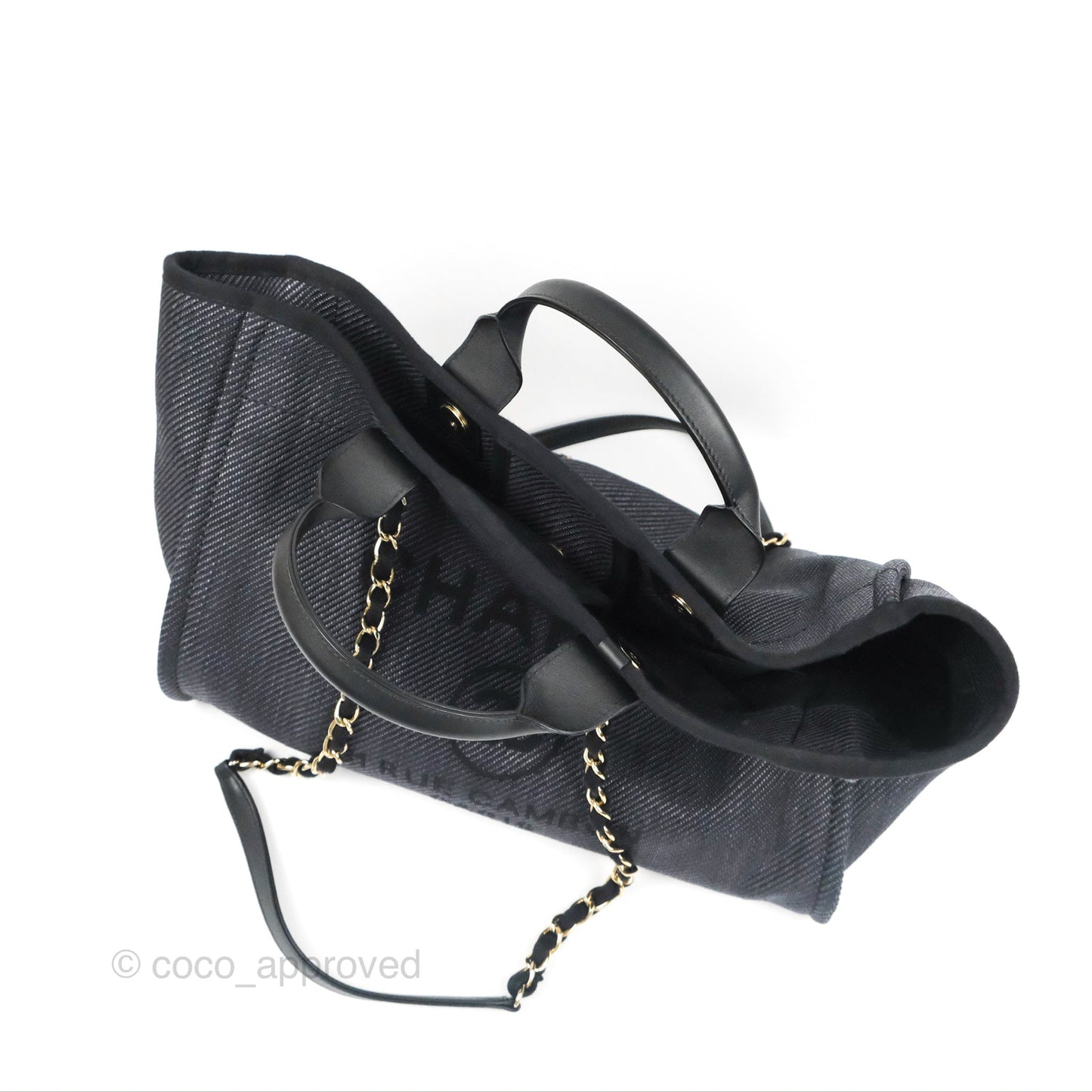 Chanel Large Deauville Charcoal Grey Canvas Light Gold Hardware