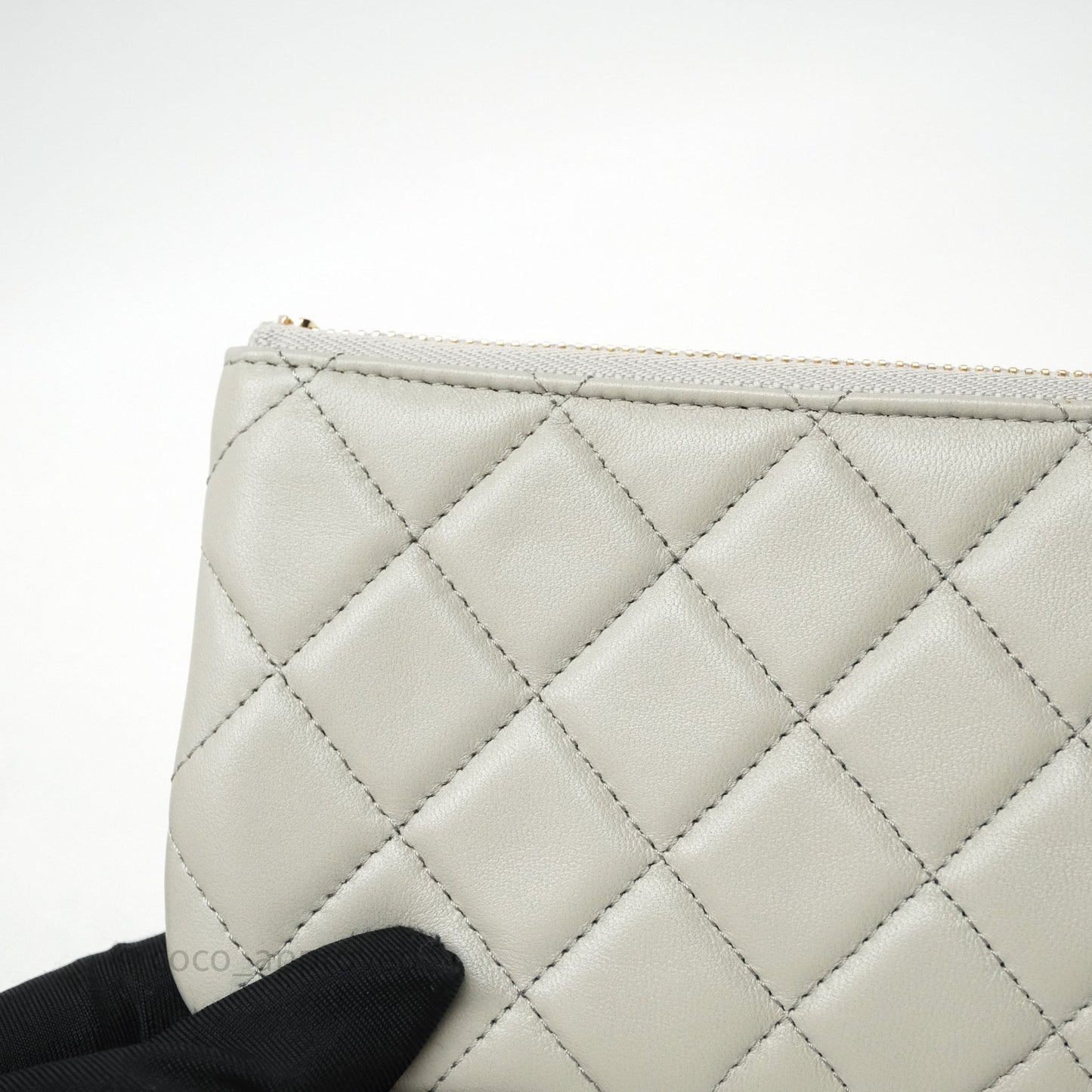 Chanel Quilted Mini O Case Grey Lambskin Gold Hardware