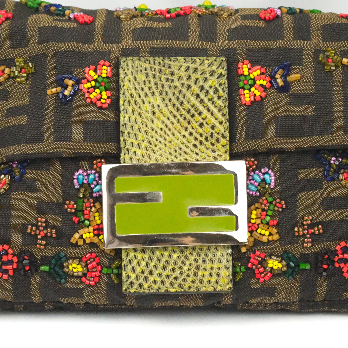 Fendi Vintage Baguette Shoulder Bag Floral Bead-embellished Zucca Canvas