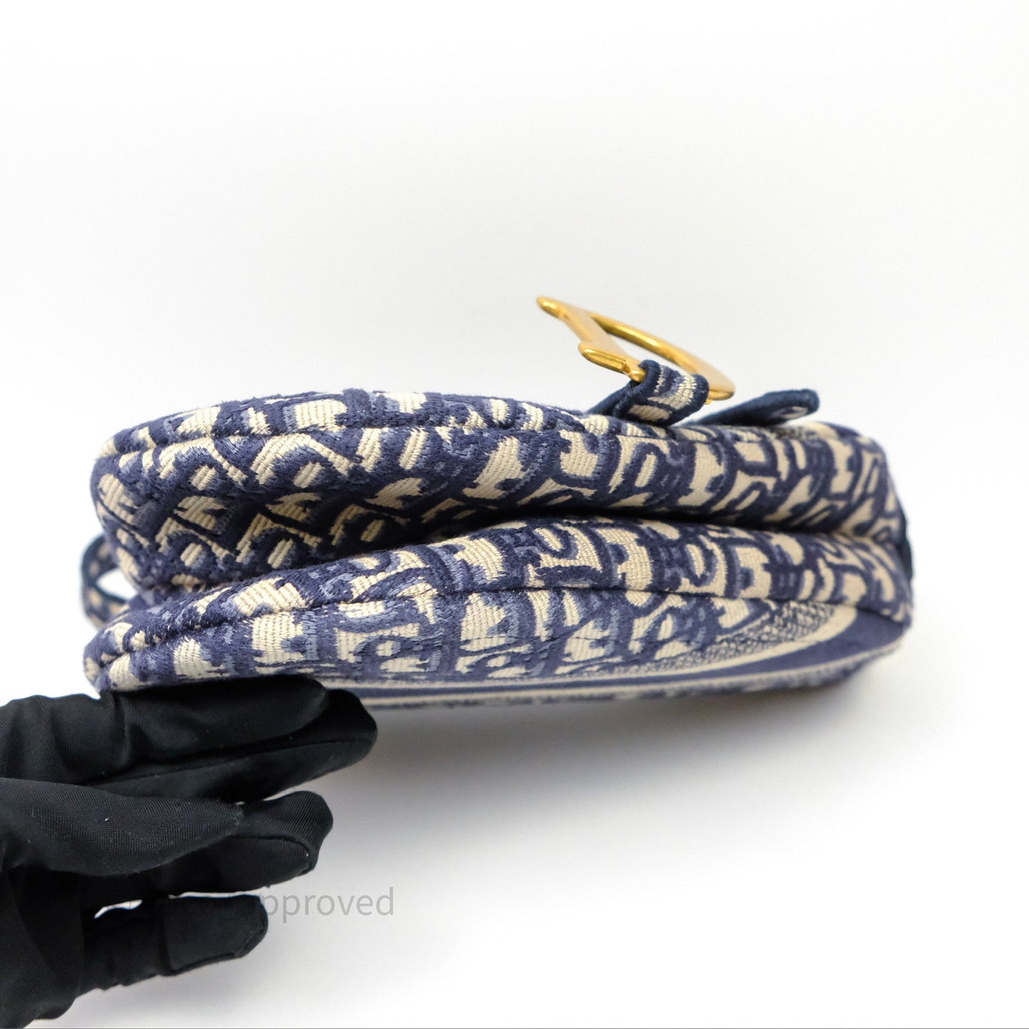 Christian Dior Saddle Bag Navy Dior Oblique Embroidery Gold Hardware