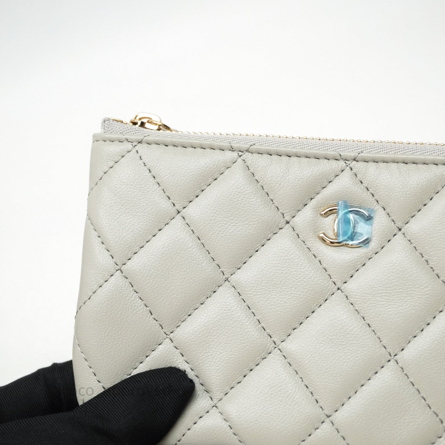 Chanel Quilted Mini O Case Grey Lambskin Gold Hardware