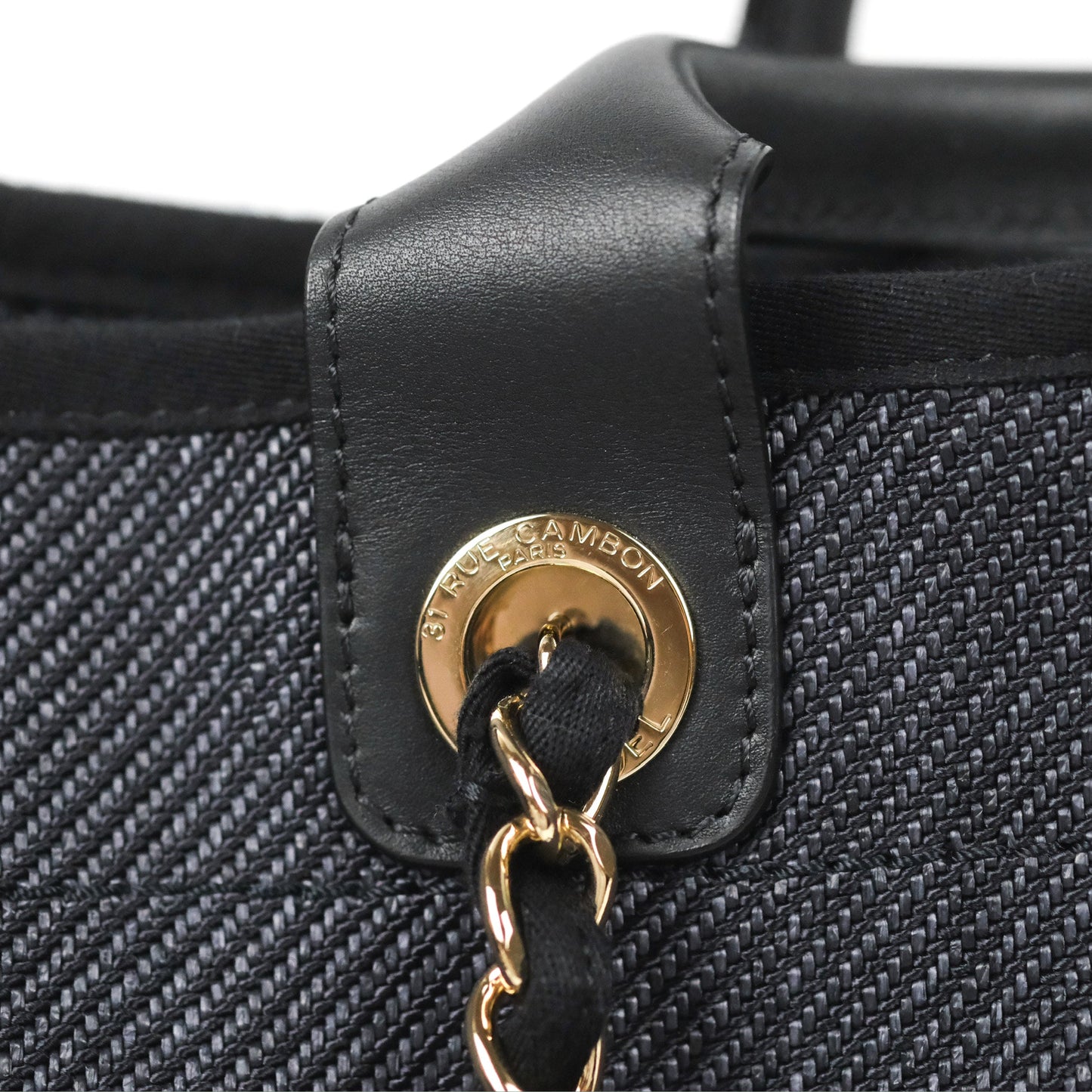 Chanel Large Deauville Charcoal Grey Canvas Light Gold Hardware