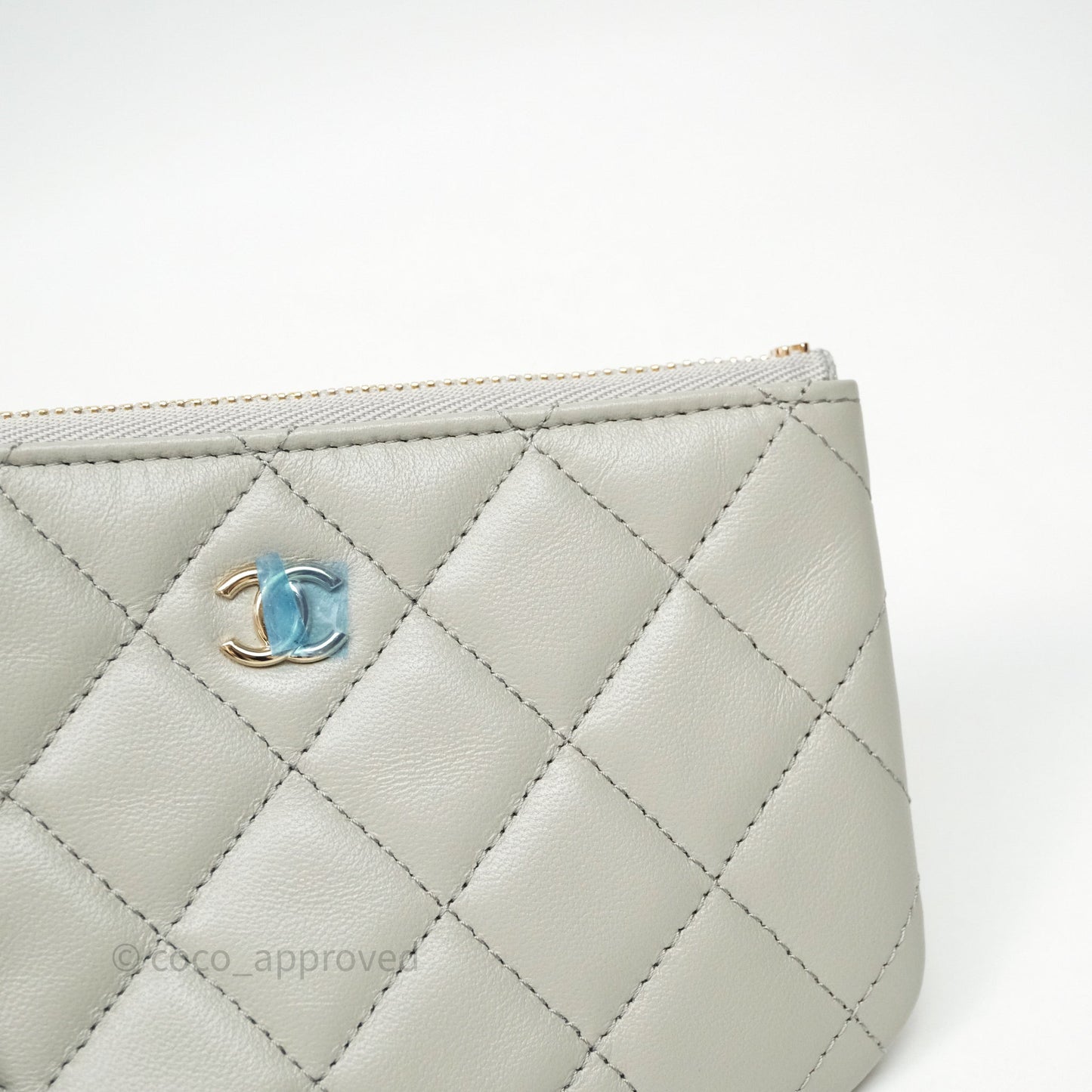 Chanel Quilted Mini O Case Grey Lambskin Gold Hardware