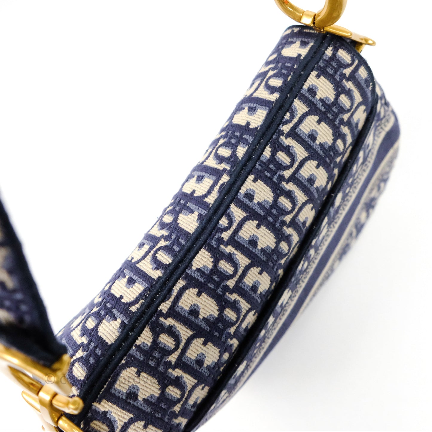 Christian Dior Saddle Bag Navy Dior Oblique Embroidery Gold Hardware