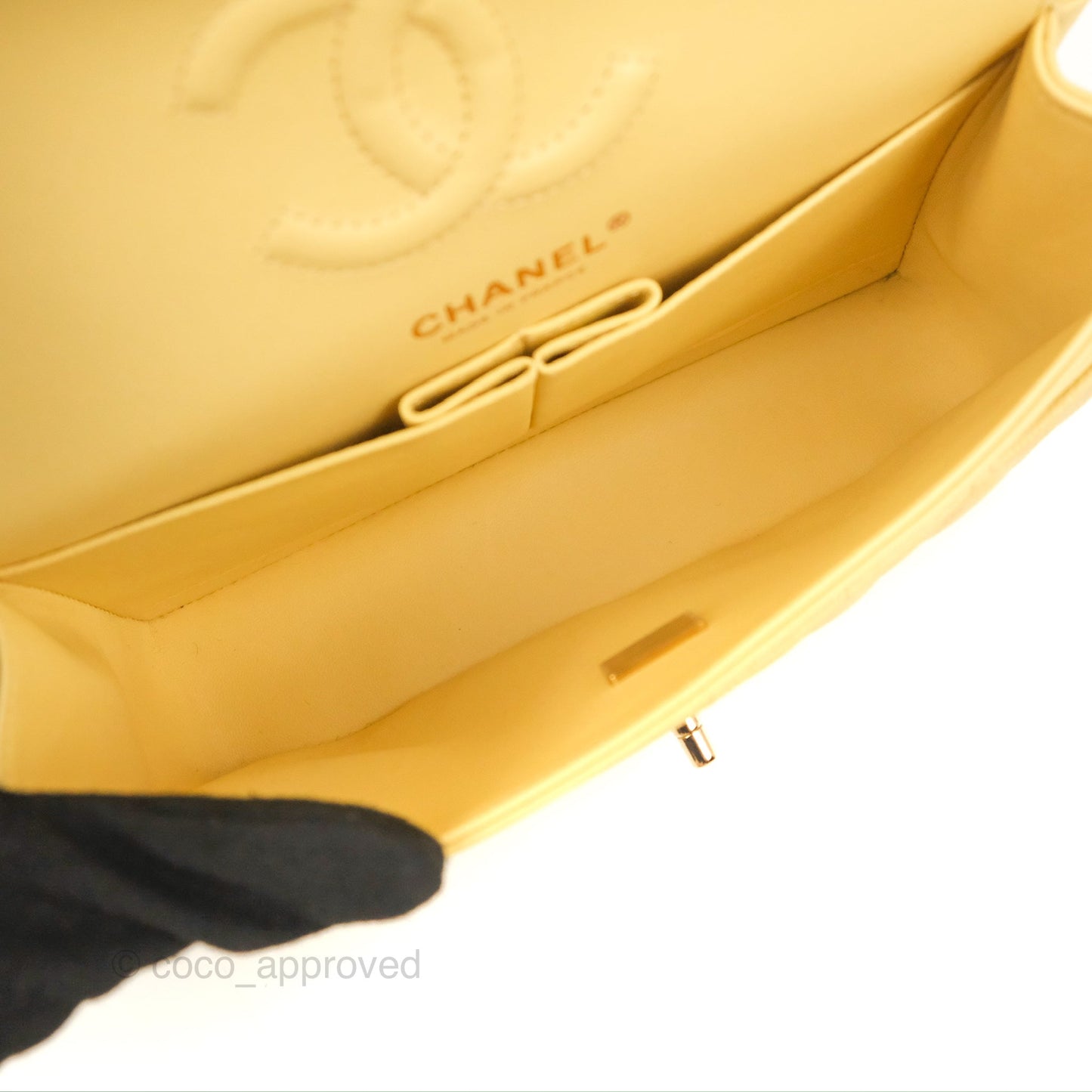 Chanel Small Classic Quilted Flap Yellow Caviar Gold Hardware