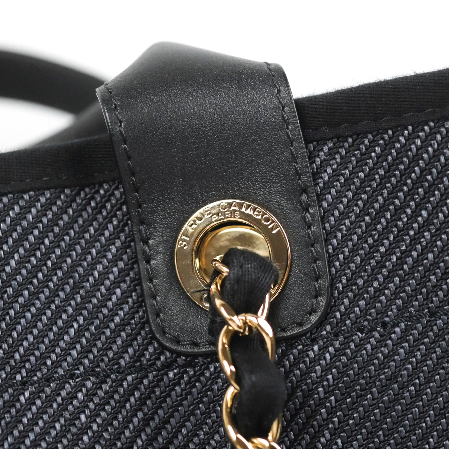 Chanel Large Deauville Charcoal Grey Canvas Light Gold Hardware