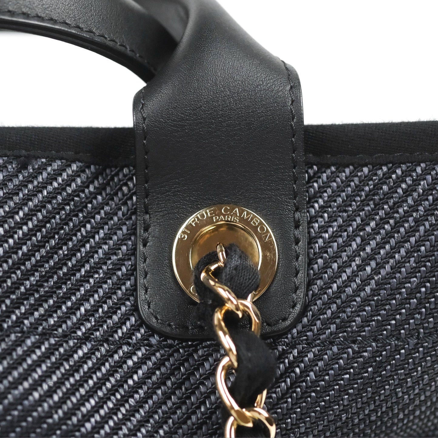 Chanel Large Deauville Charcoal Grey Canvas Light Gold Hardware