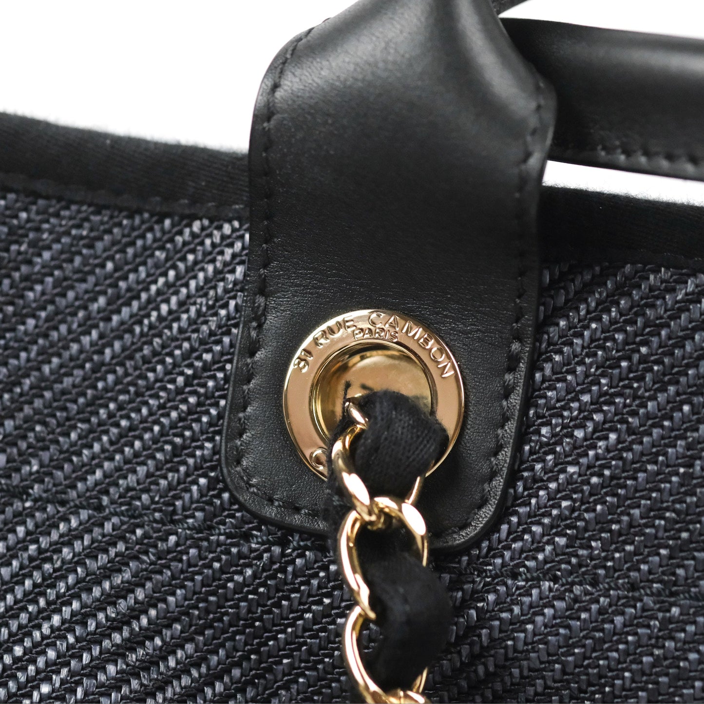 Chanel Large Deauville Charcoal Grey Canvas Light Gold Hardware