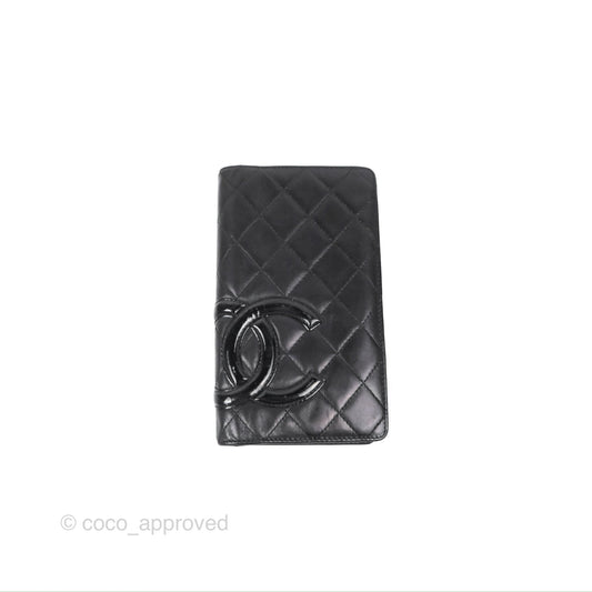 Chanel Quilted Cambon Yen Wallet Black Calfskin Silver Hardware