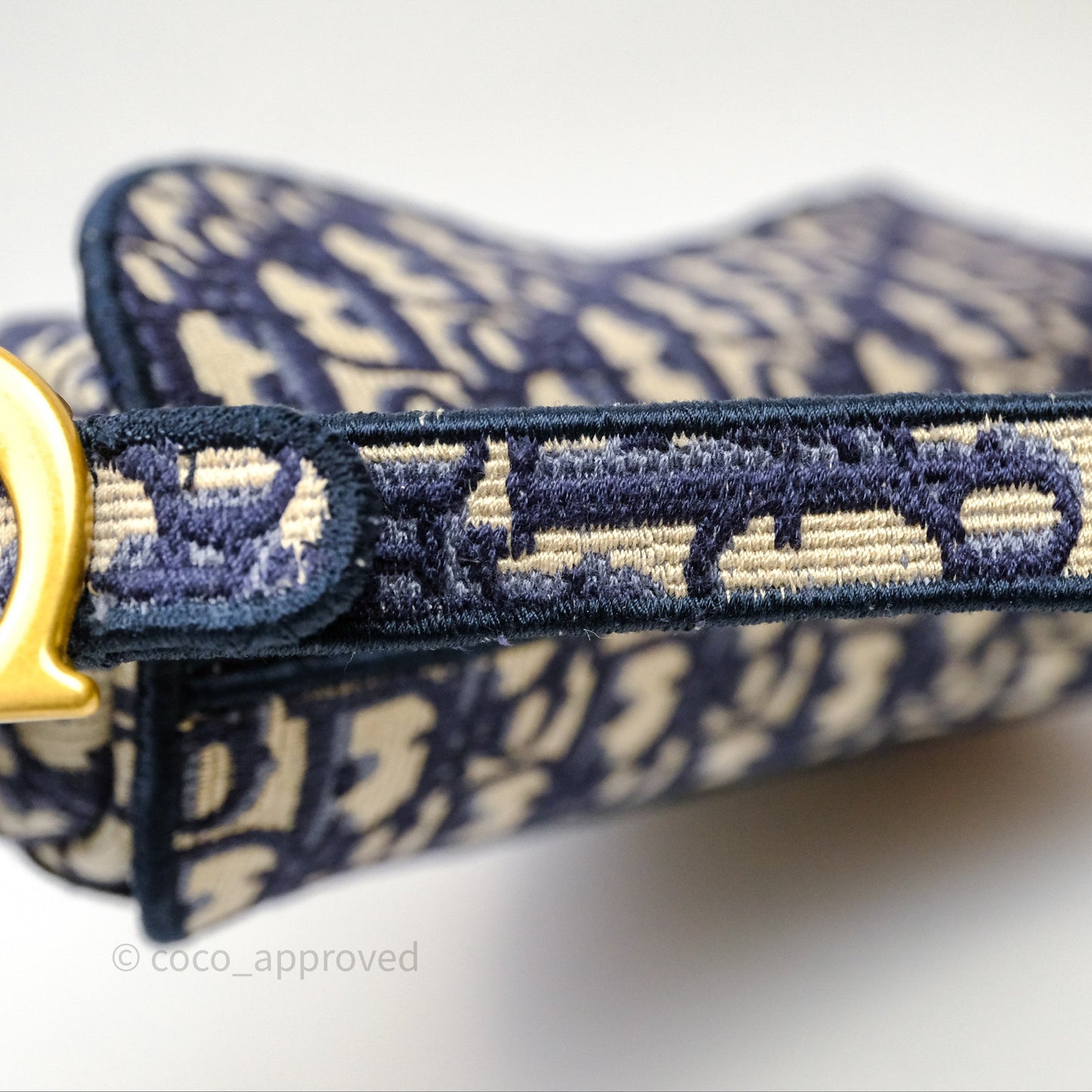 Christian Dior Saddle Bag Navy Dior Oblique Embroidery Gold Hardware