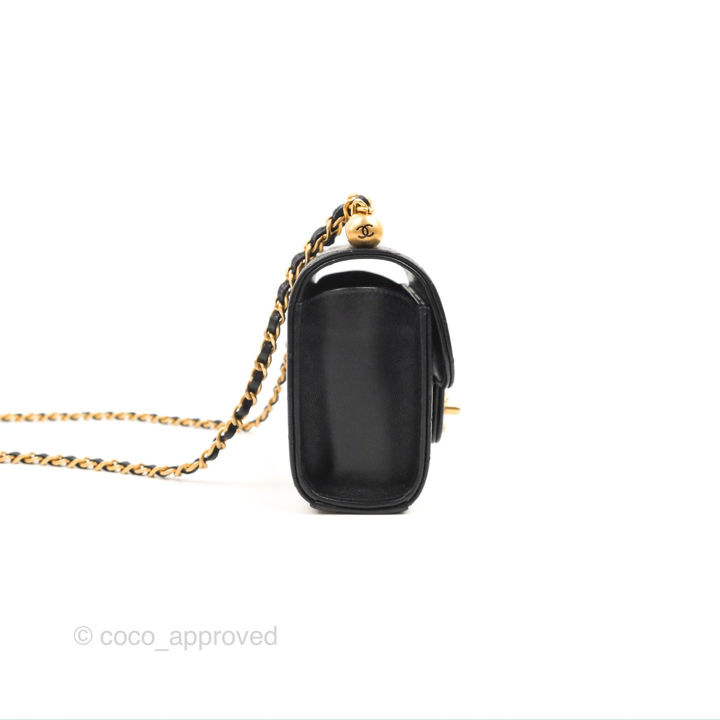 Chanel Mini Chic Pearls Flap Black Goatskin Aged Gold Hardware