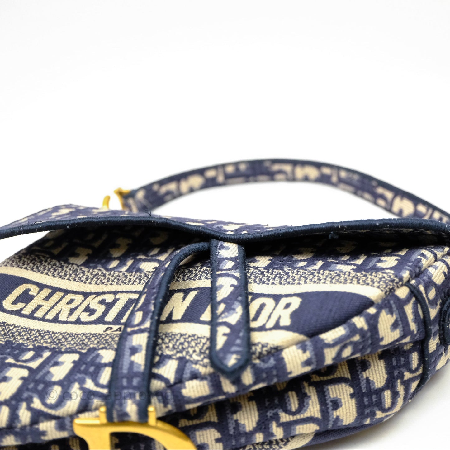 Christian Dior Saddle Bag Navy Dior Oblique Embroidery Gold Hardware