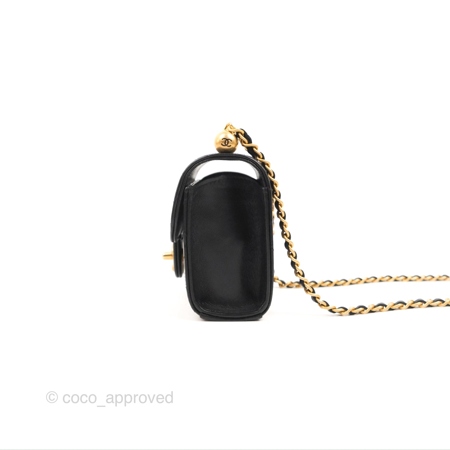 Chanel Mini Chic Pearls Flap Black Goatskin Aged Gold Hardware