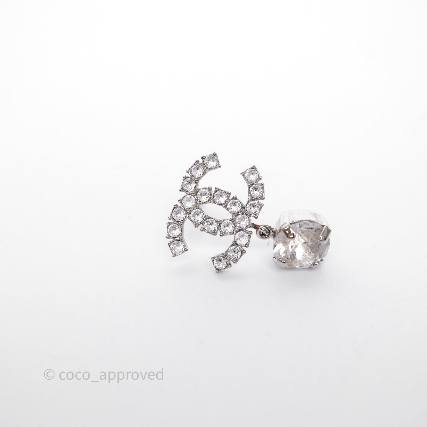 Chanel Crystal CC Drop Earrings Silver Tone 18S