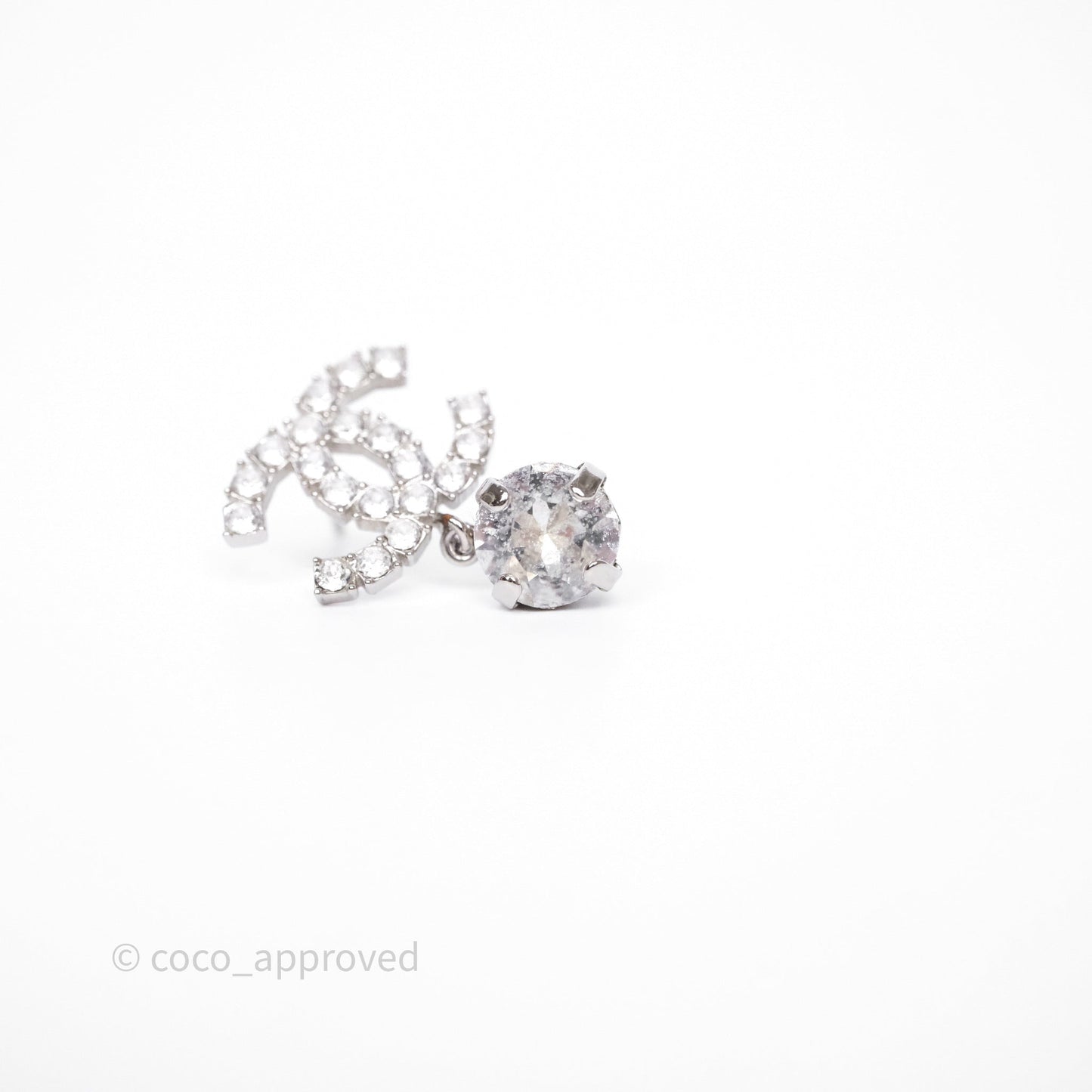 Chanel Crystal CC Drop Earrings Silver Tone 18S