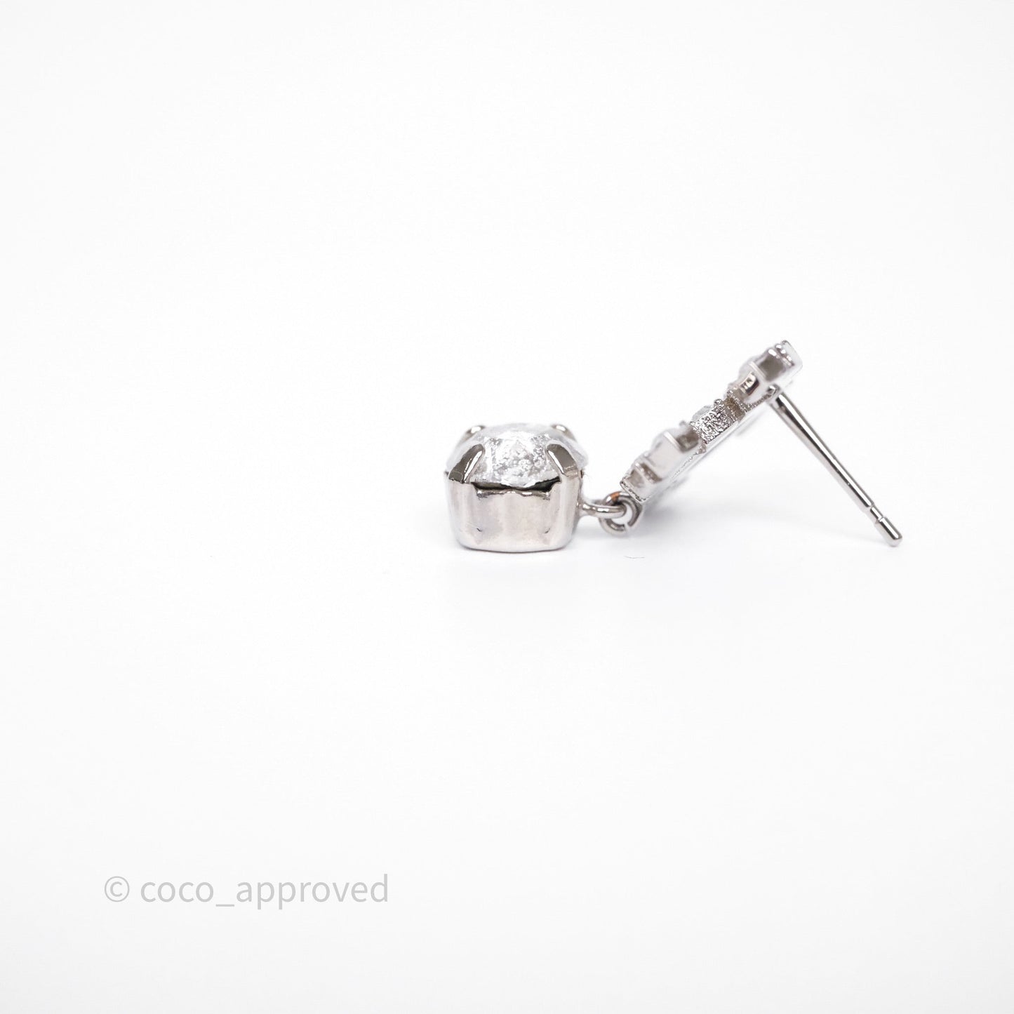Chanel Crystal CC Drop Earrings Silver Tone 18S