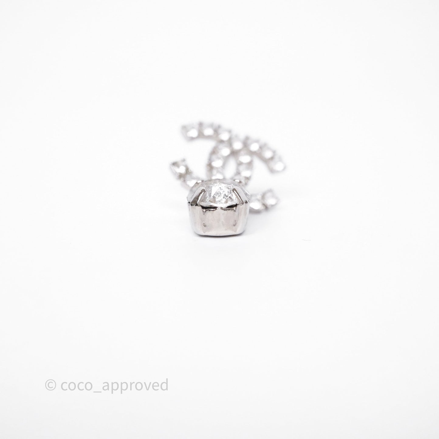 Chanel Crystal CC Drop Earrings Silver Tone 18S