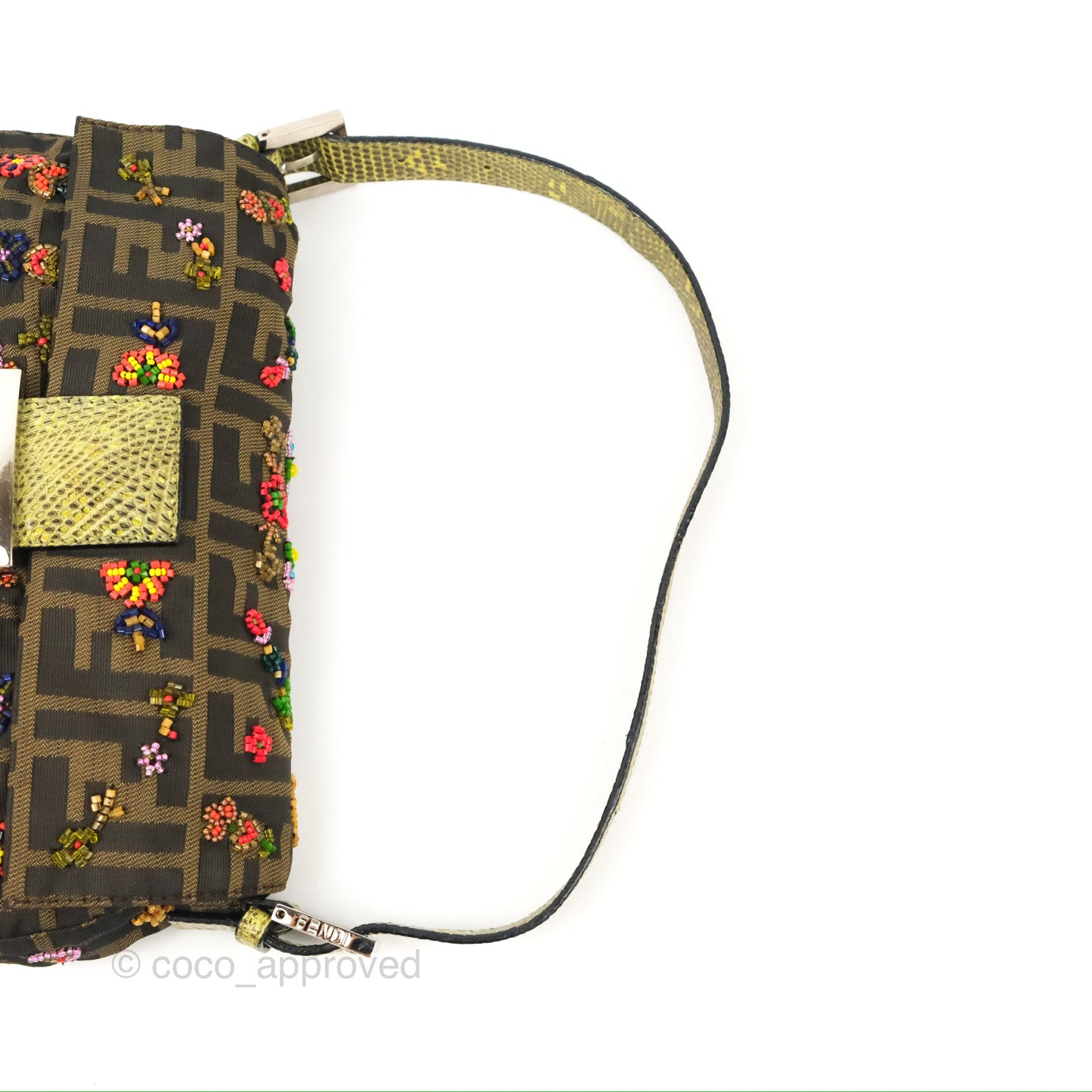 Fendi Vintage Baguette Shoulder Bag Floral Bead-embellished Zucca Canvas