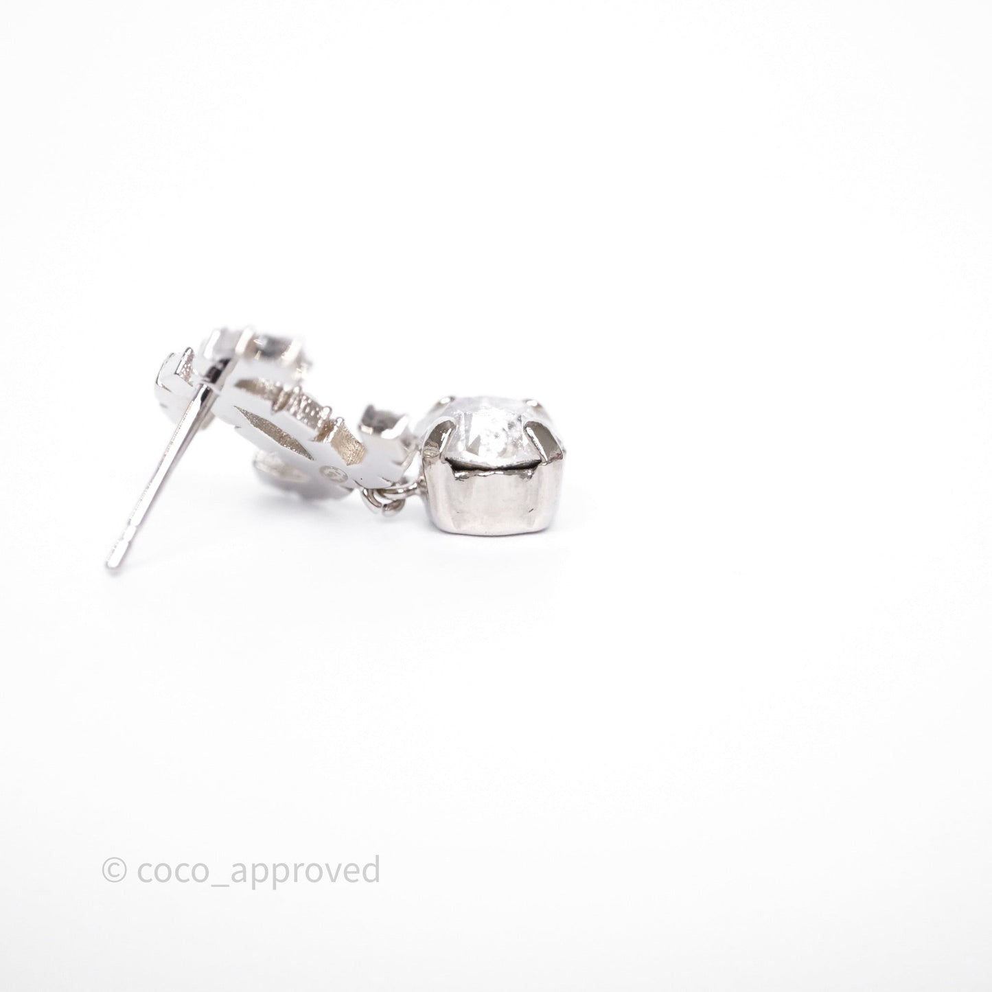 Chanel Crystal CC Drop Earrings Silver Tone 18S