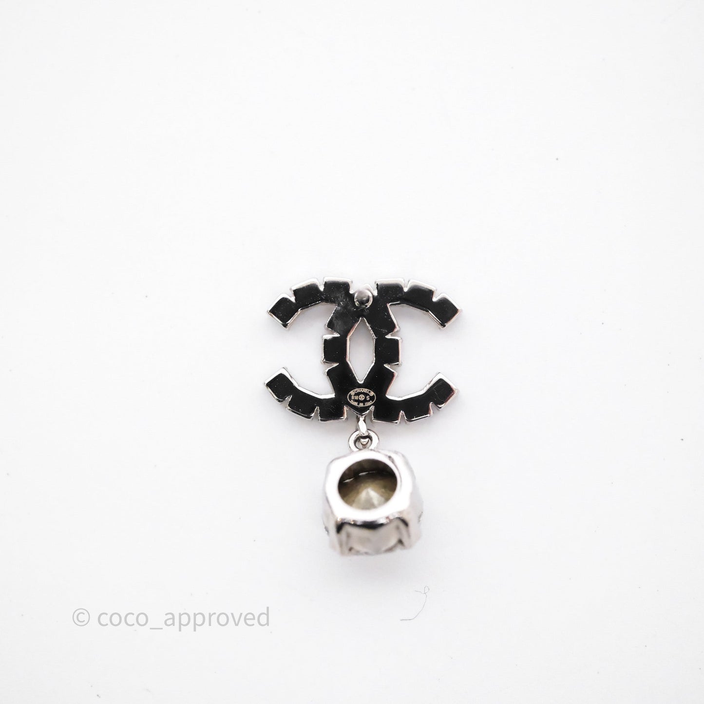 Chanel Crystal CC Drop Earrings Silver Tone 18S