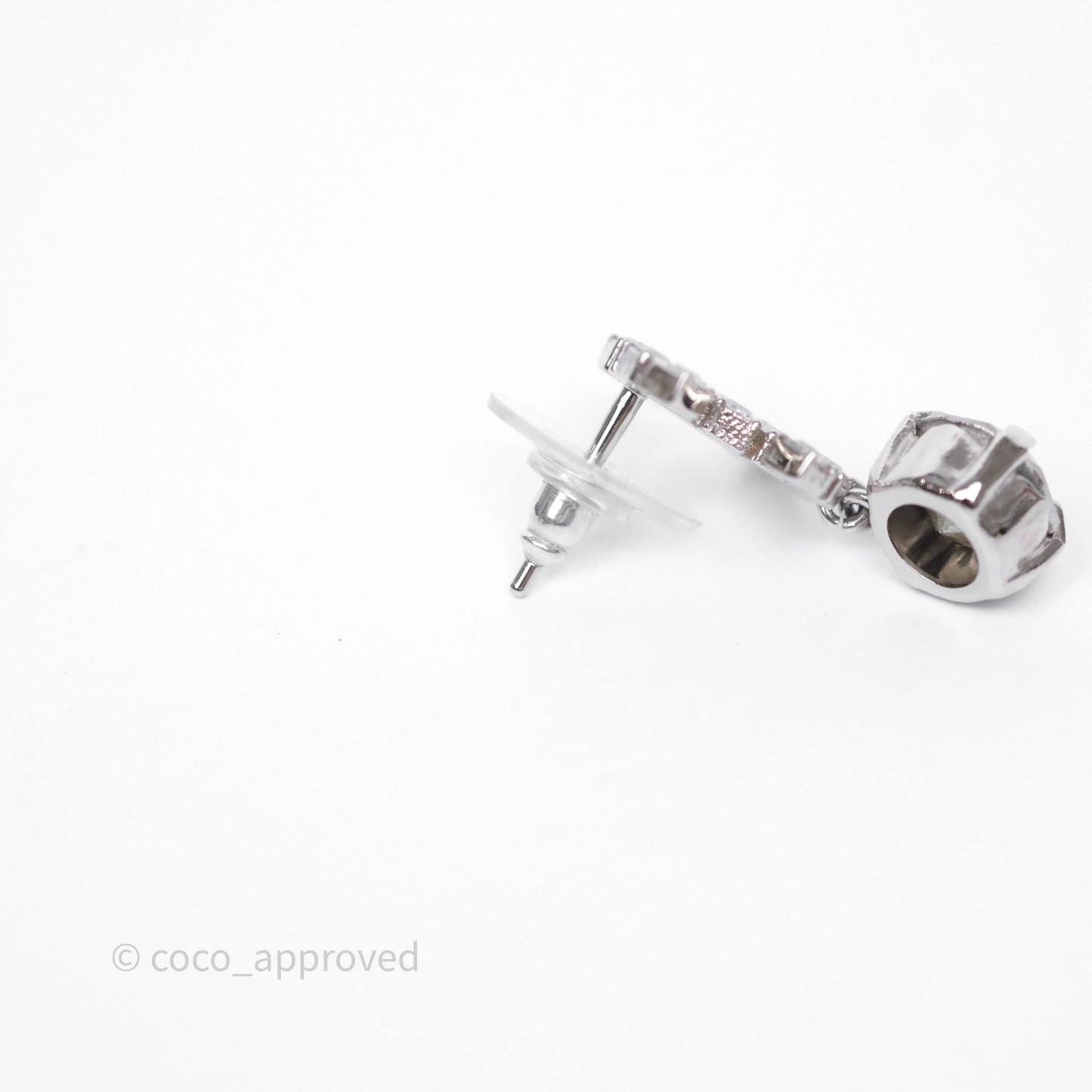 Chanel Crystal CC Drop Earrings Silver Tone 18S