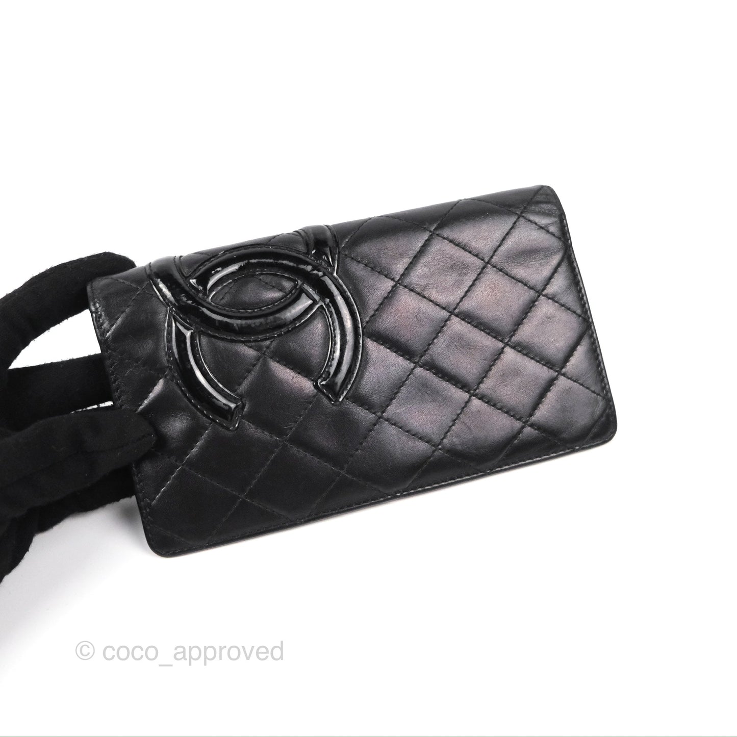 Chanel Quilted Cambon Yen Wallet Black Calfskin Silver Hardware