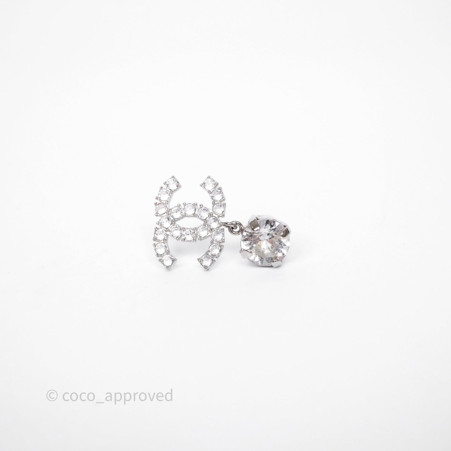 Chanel Crystal CC Drop Earrings Silver Tone 18S