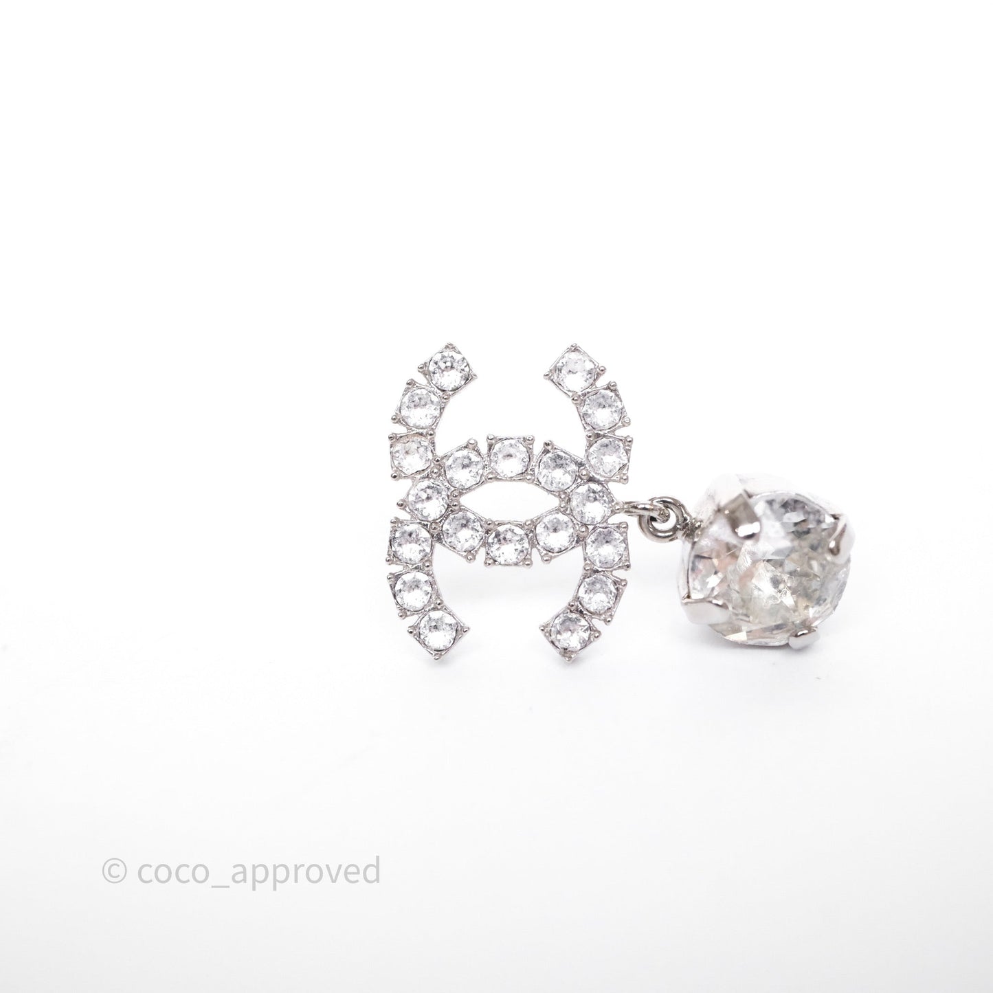 Chanel Crystal CC Drop Earrings Silver Tone 18S