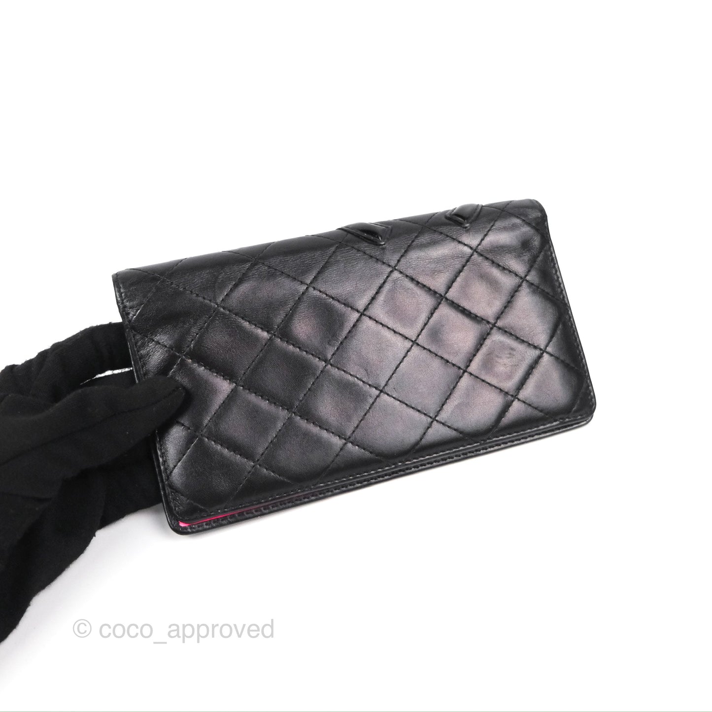 Chanel Quilted Cambon Yen Wallet Black Calfskin Silver Hardware