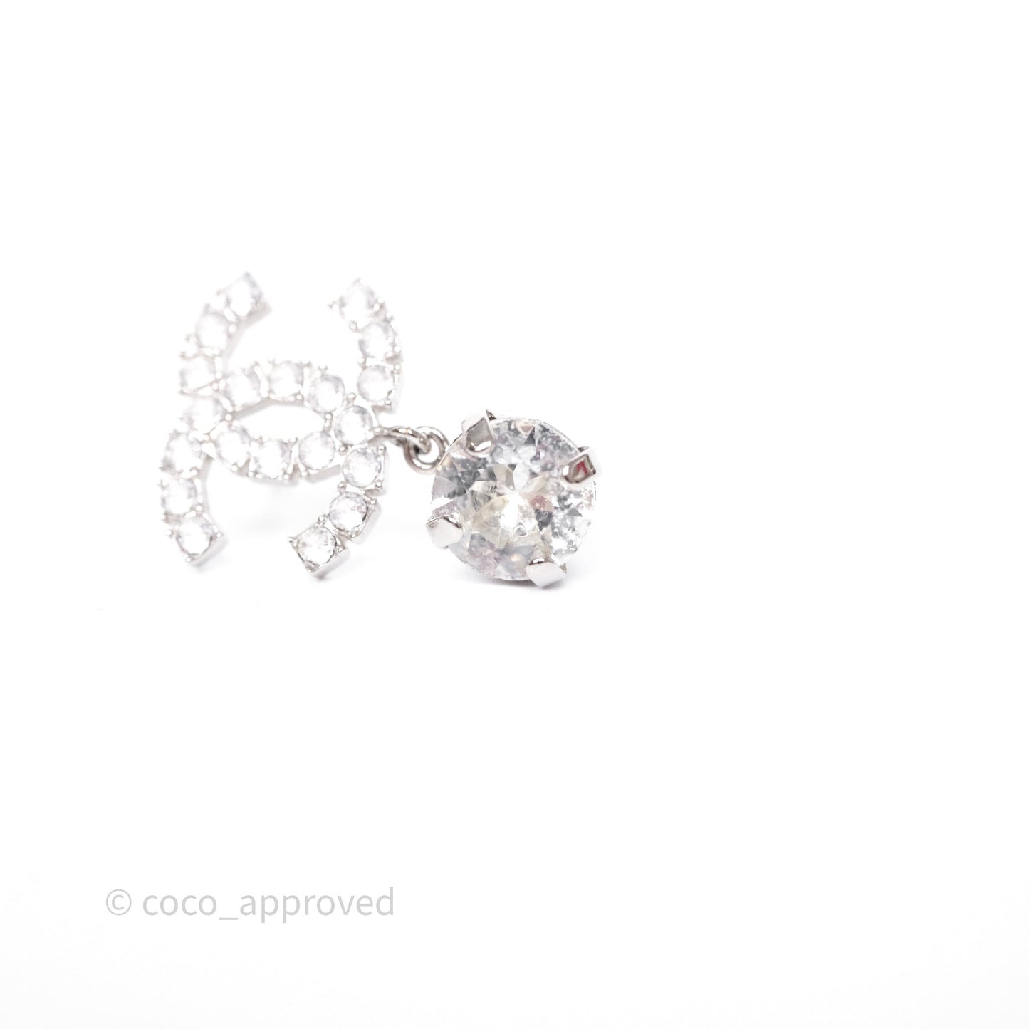 Chanel Crystal CC Drop Earrings Silver Tone 18S