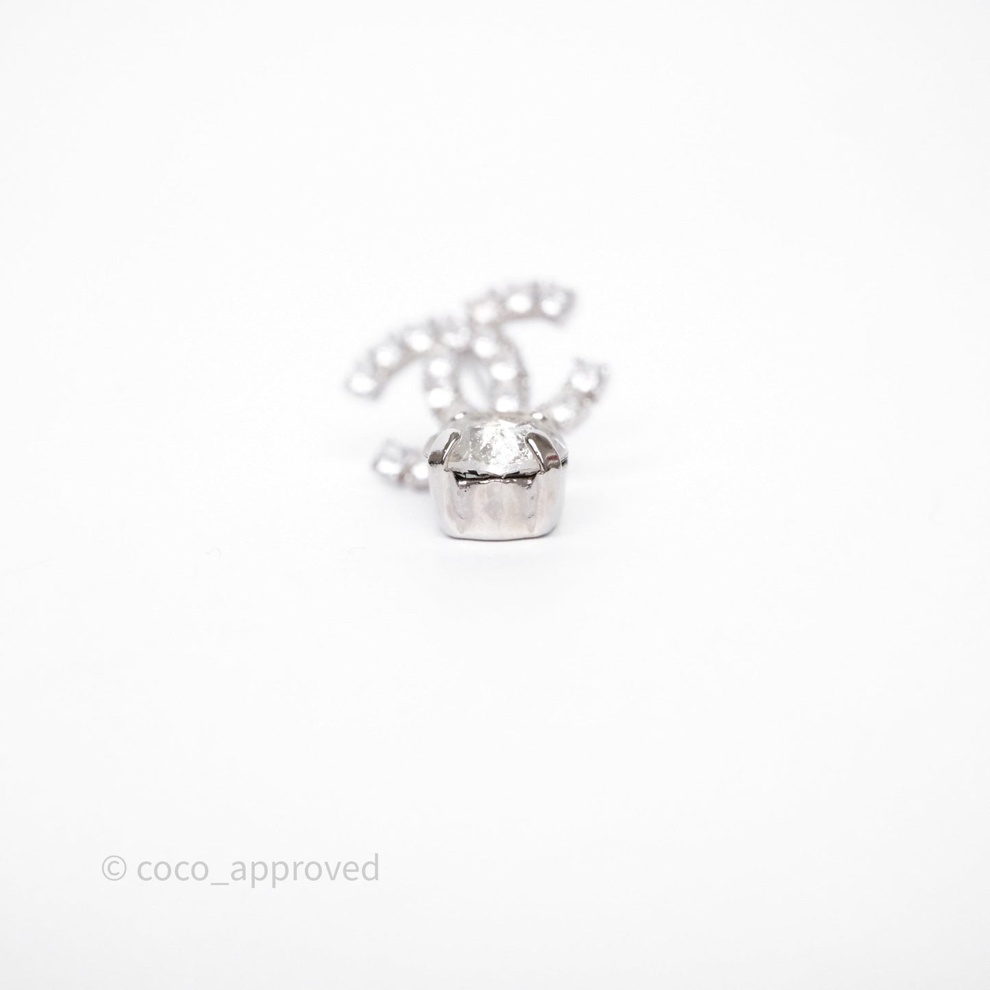Chanel Crystal CC Drop Earrings Silver Tone 18S