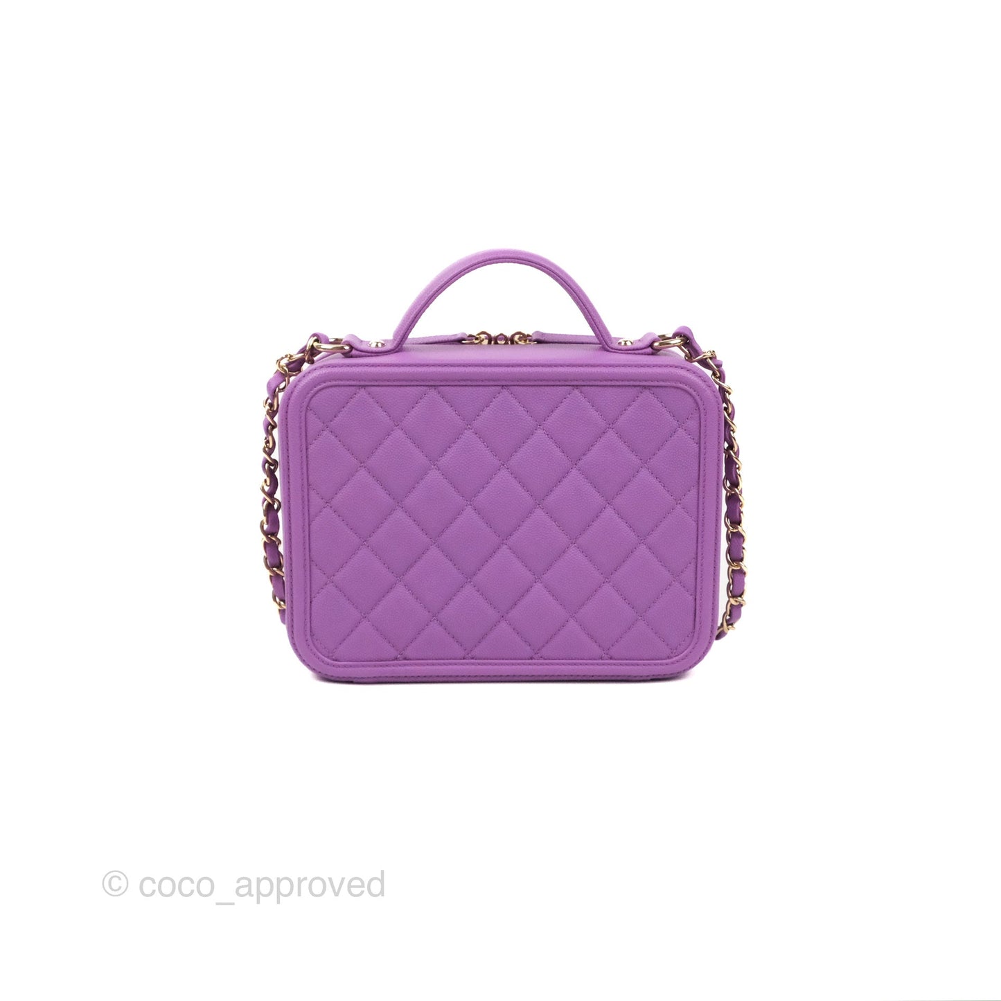 Chanel Quilted Medium CC Filigree Vanity Case Purple Caviar Gold Hardware