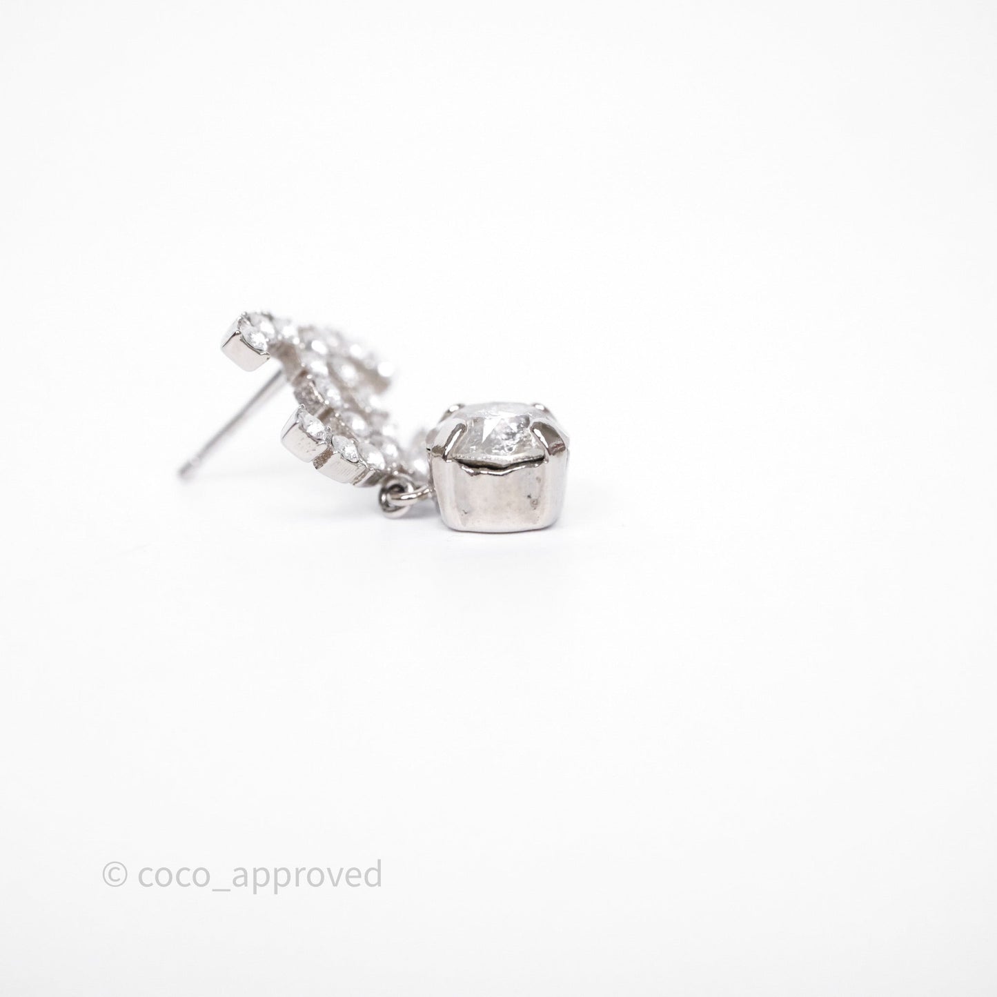 Chanel Crystal CC Drop Earrings Silver Tone 18S